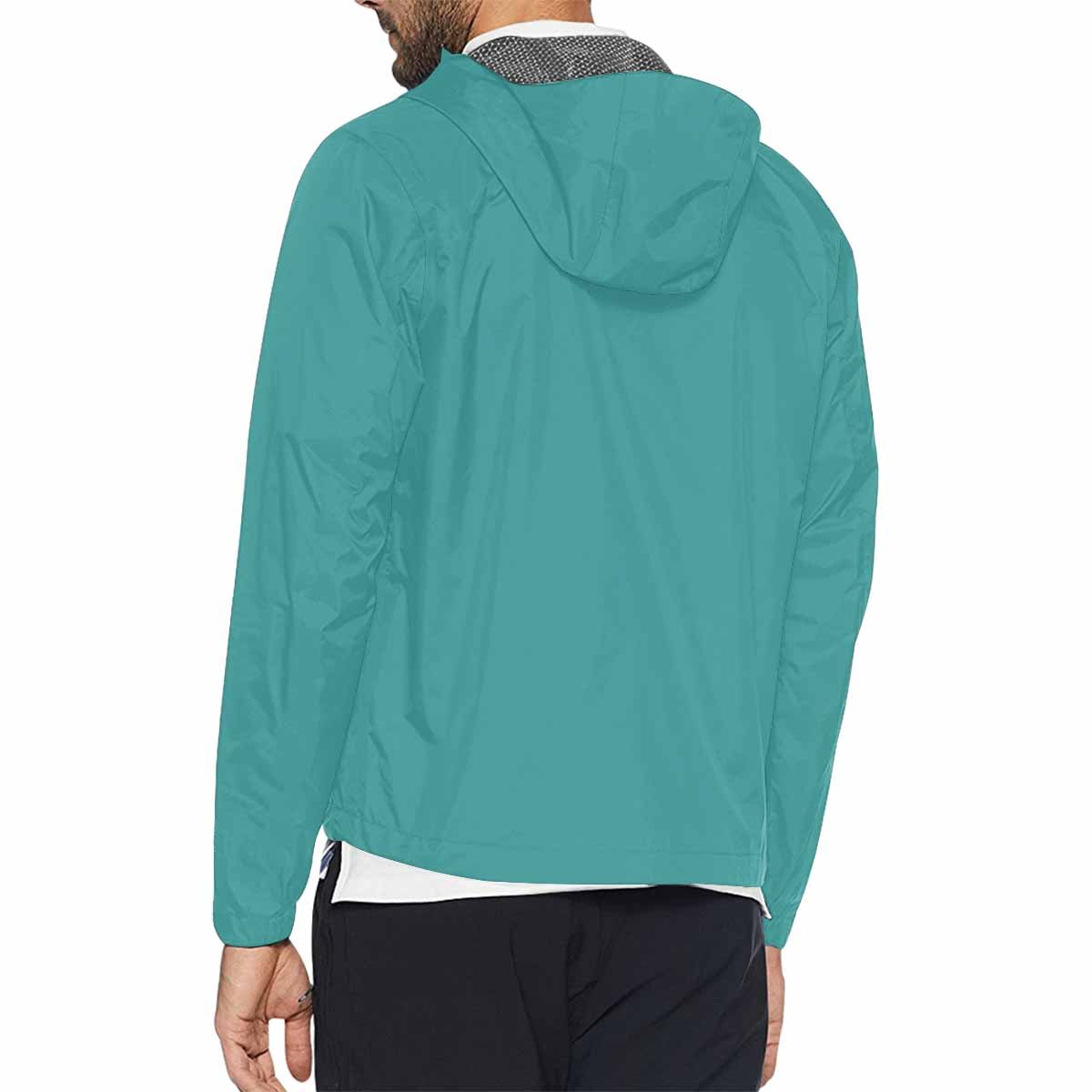 Mint Blue Hooded Windbreaker Jacket for men and women, featuring a stylish design with zippered pockets and adjustable hood.