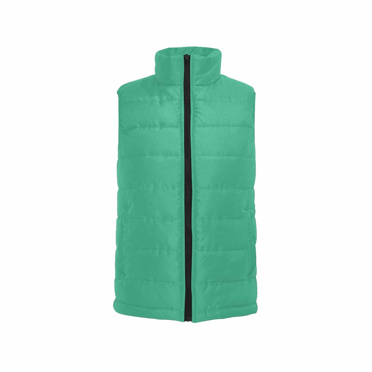 Mint green men's padded vest featuring a quilted bomber design and zipper closure, made from high-grade matte cloth and cotton filling.