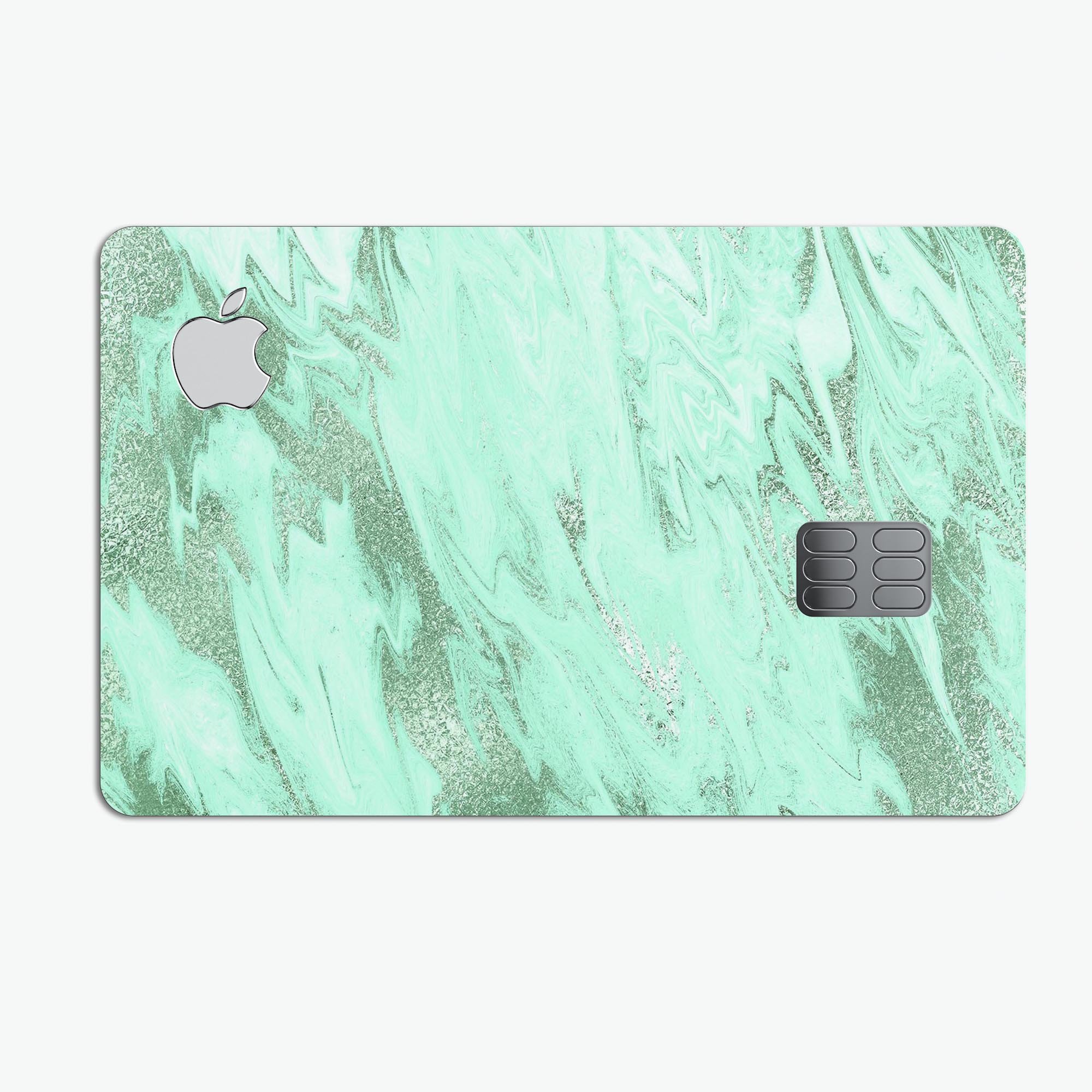 Mint Marble and Digital Gold Foil skin for Apple Card, showcasing a stylish design with premium vinyl protection.