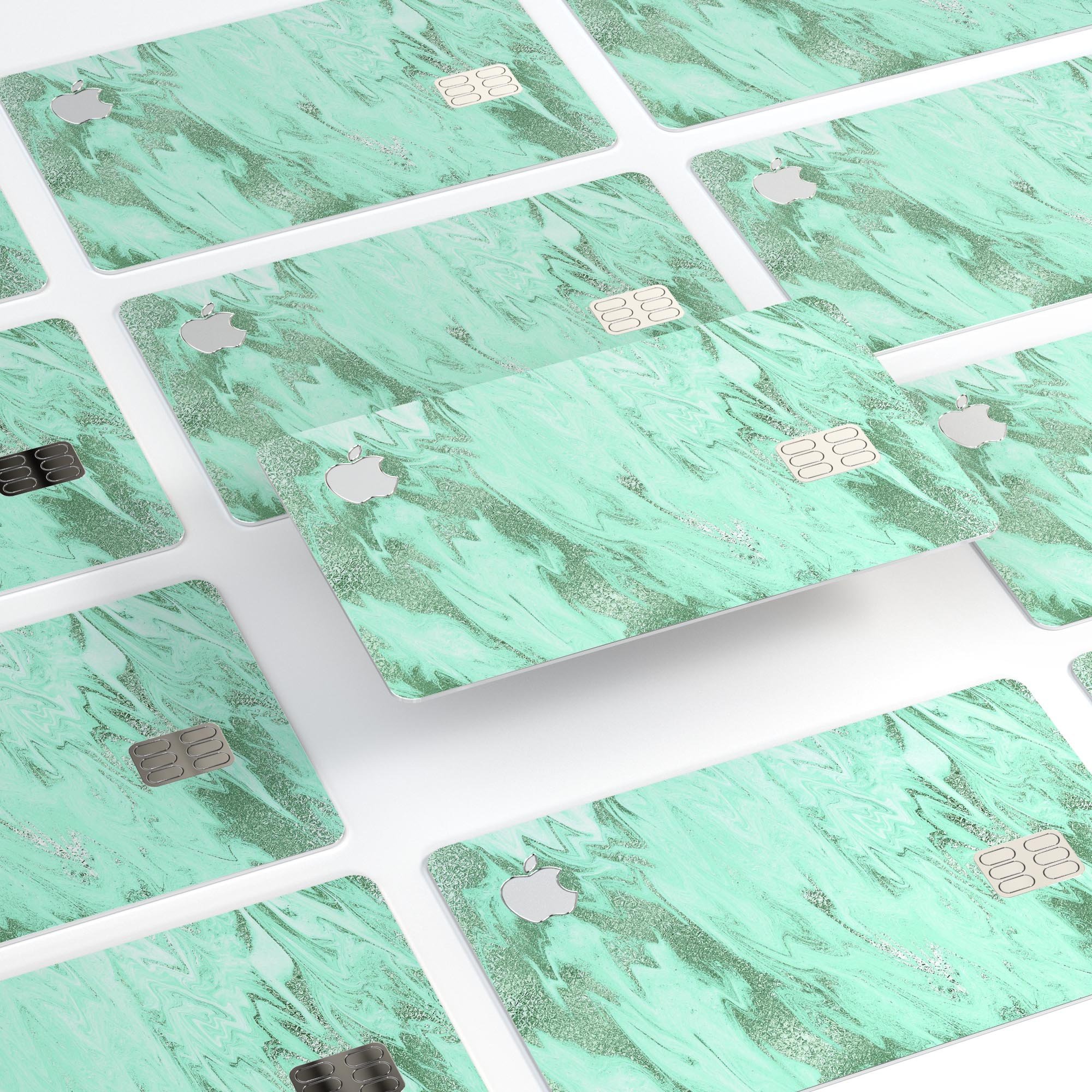 Mint Marble and Digital Gold Foil skin for Apple Card, showcasing a stylish design with premium vinyl protection.