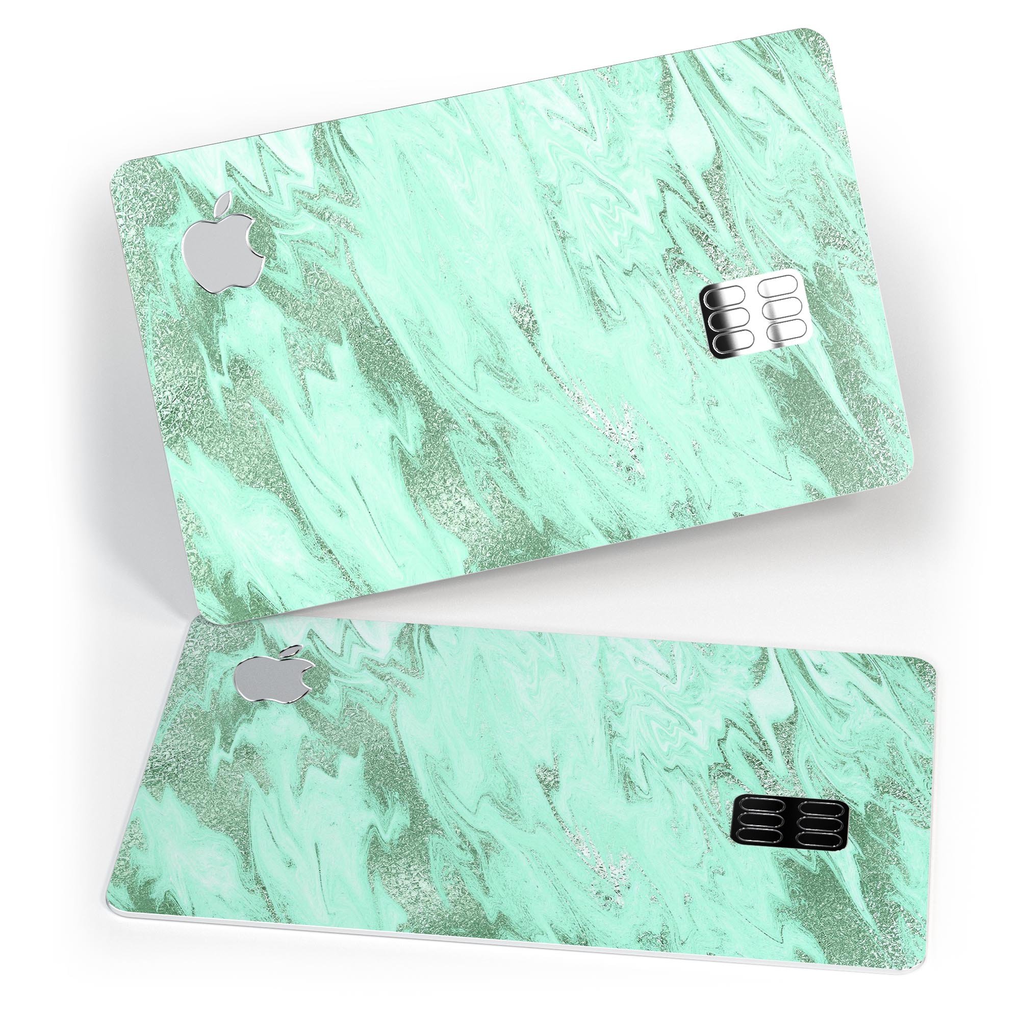 Mint Marble and Digital Gold Foil skin for Apple Card, showcasing a stylish design with premium vinyl protection.