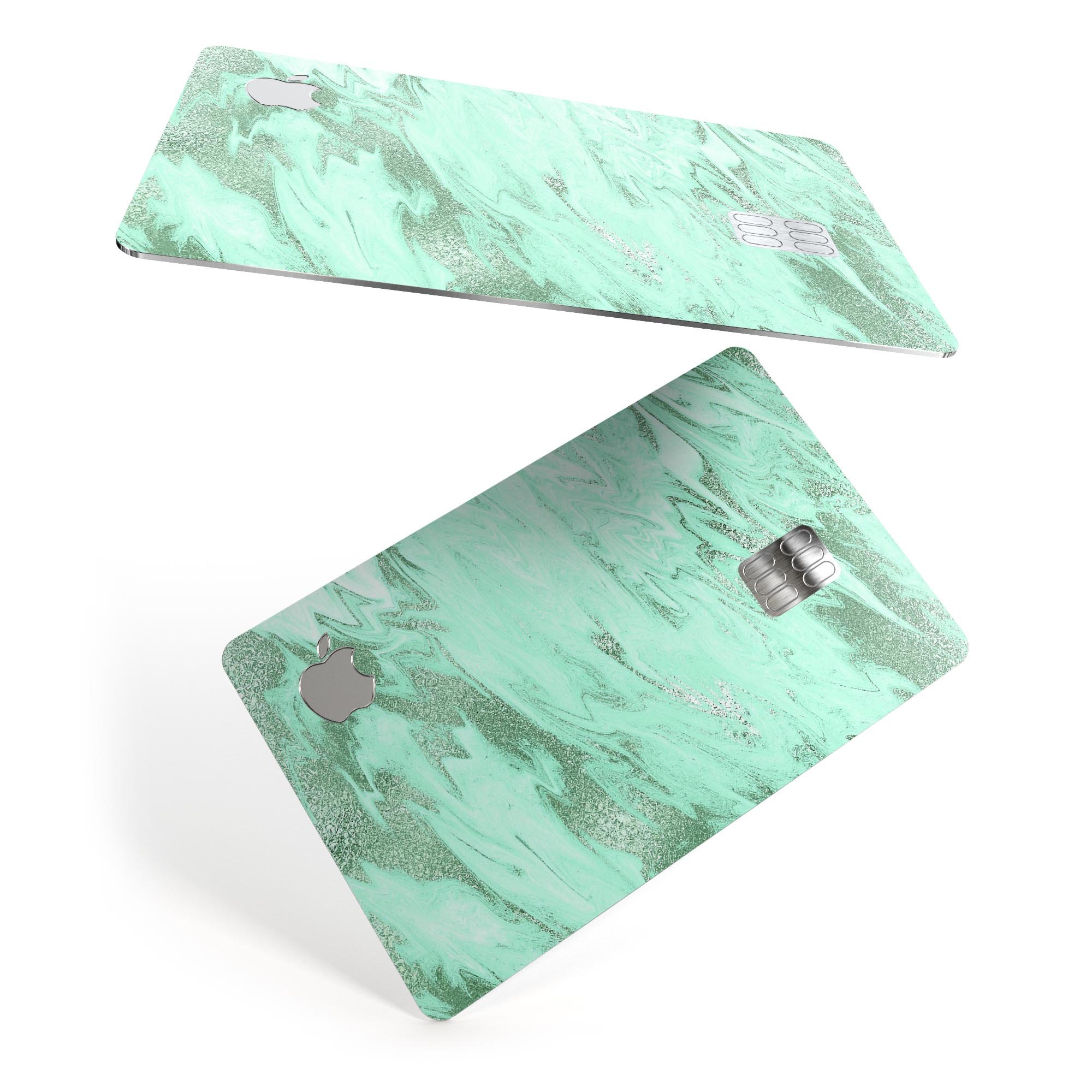 Mint Marble and Digital Gold Foil skin for Apple Card, showcasing a stylish design with premium vinyl protection.