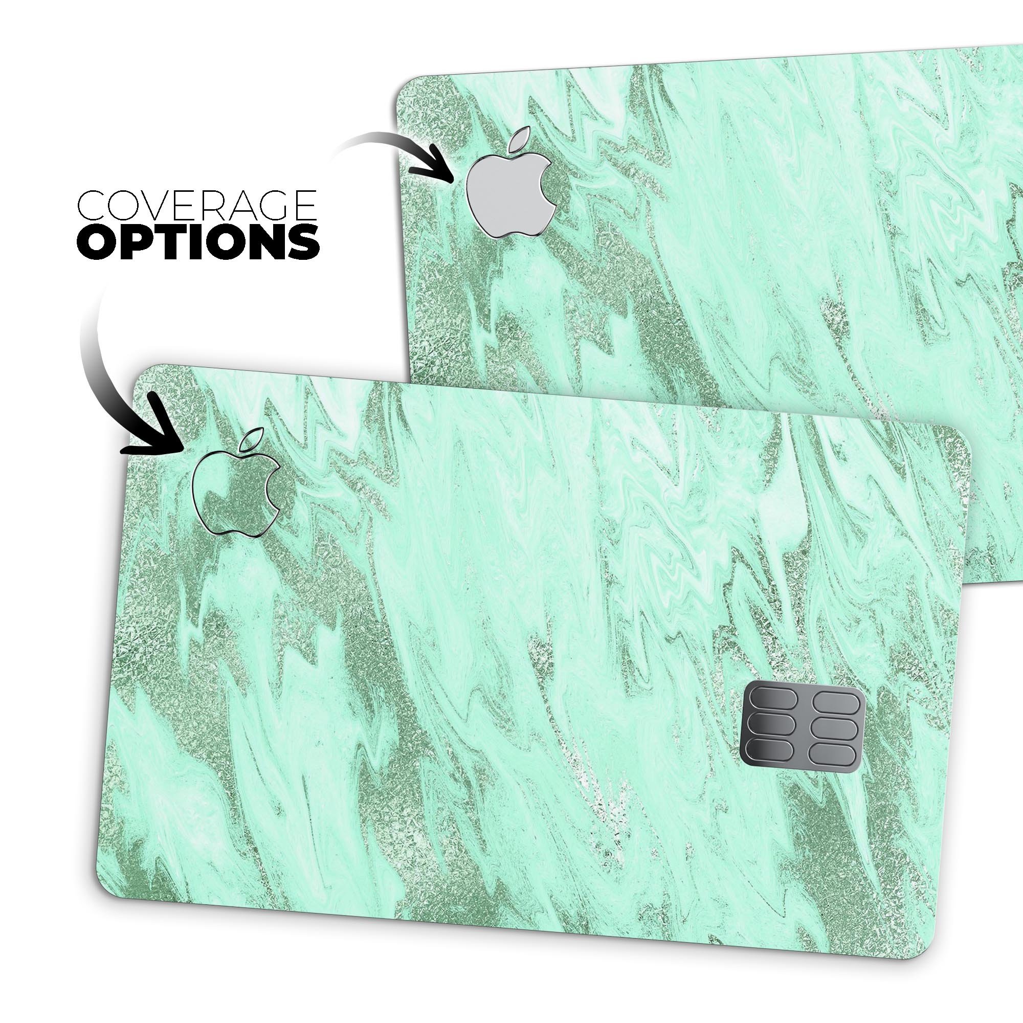 Mint Marble and Digital Gold Foil skin for Apple Card, showcasing a stylish design with premium vinyl protection.