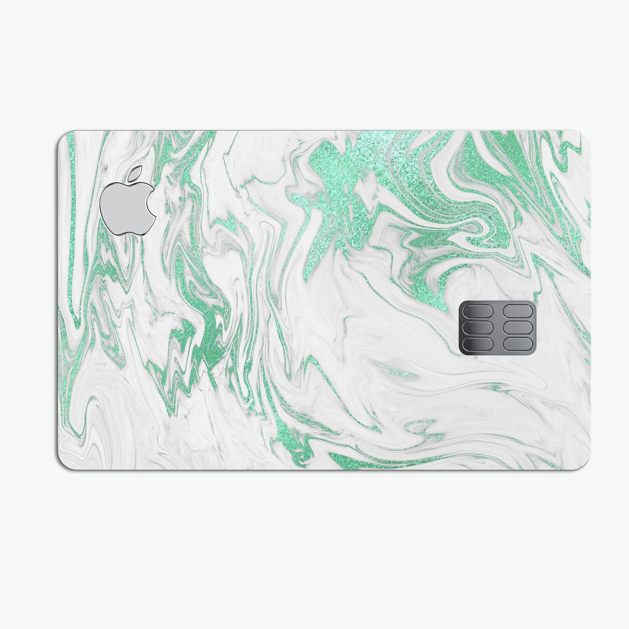 Mint Marble and Digital Gold Foil V8 skin for Apple Card, showcasing a stylish design with premium protective features.