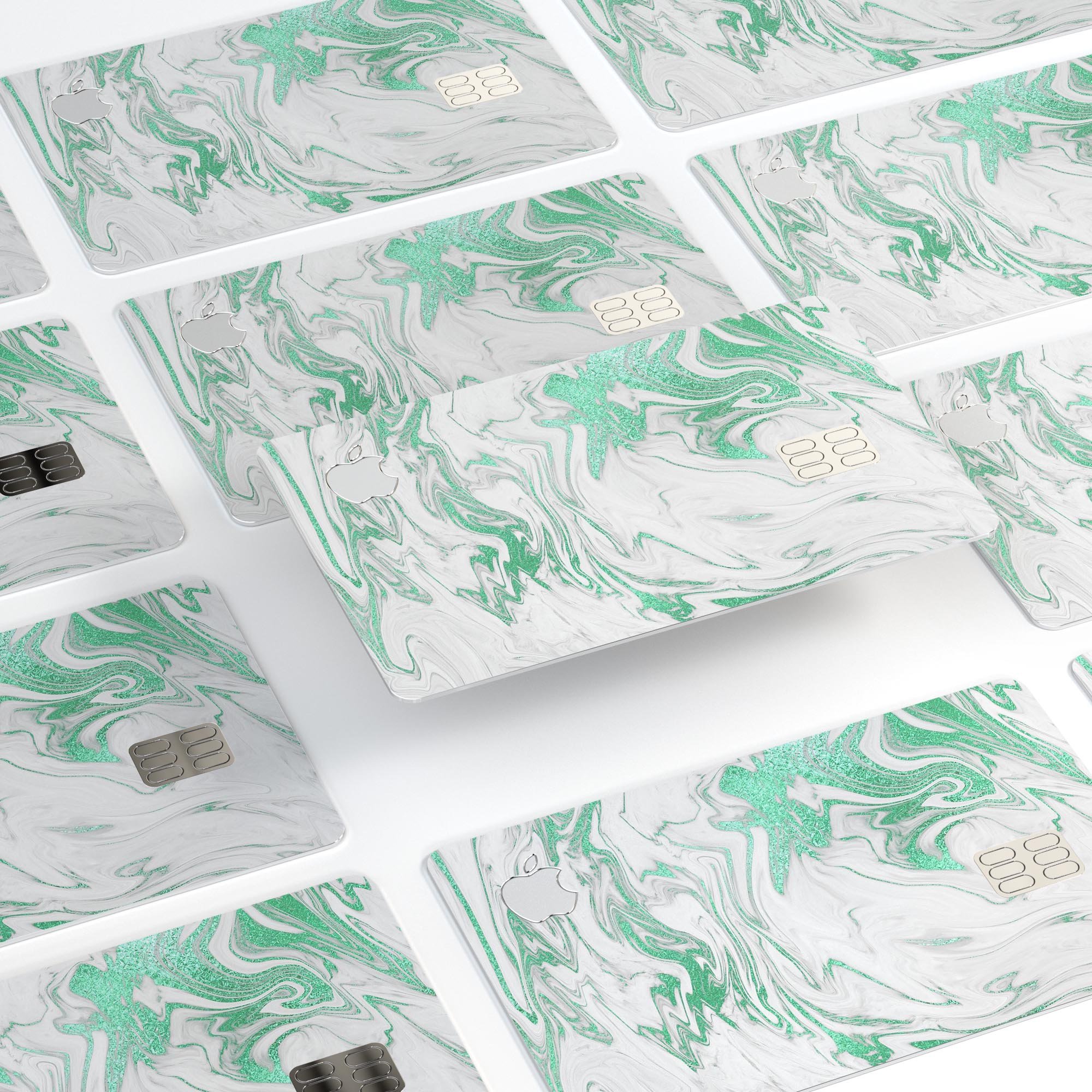 Mint Marble and Digital Gold Foil V8 skin for Apple Card, showcasing a stylish design with premium protective features.