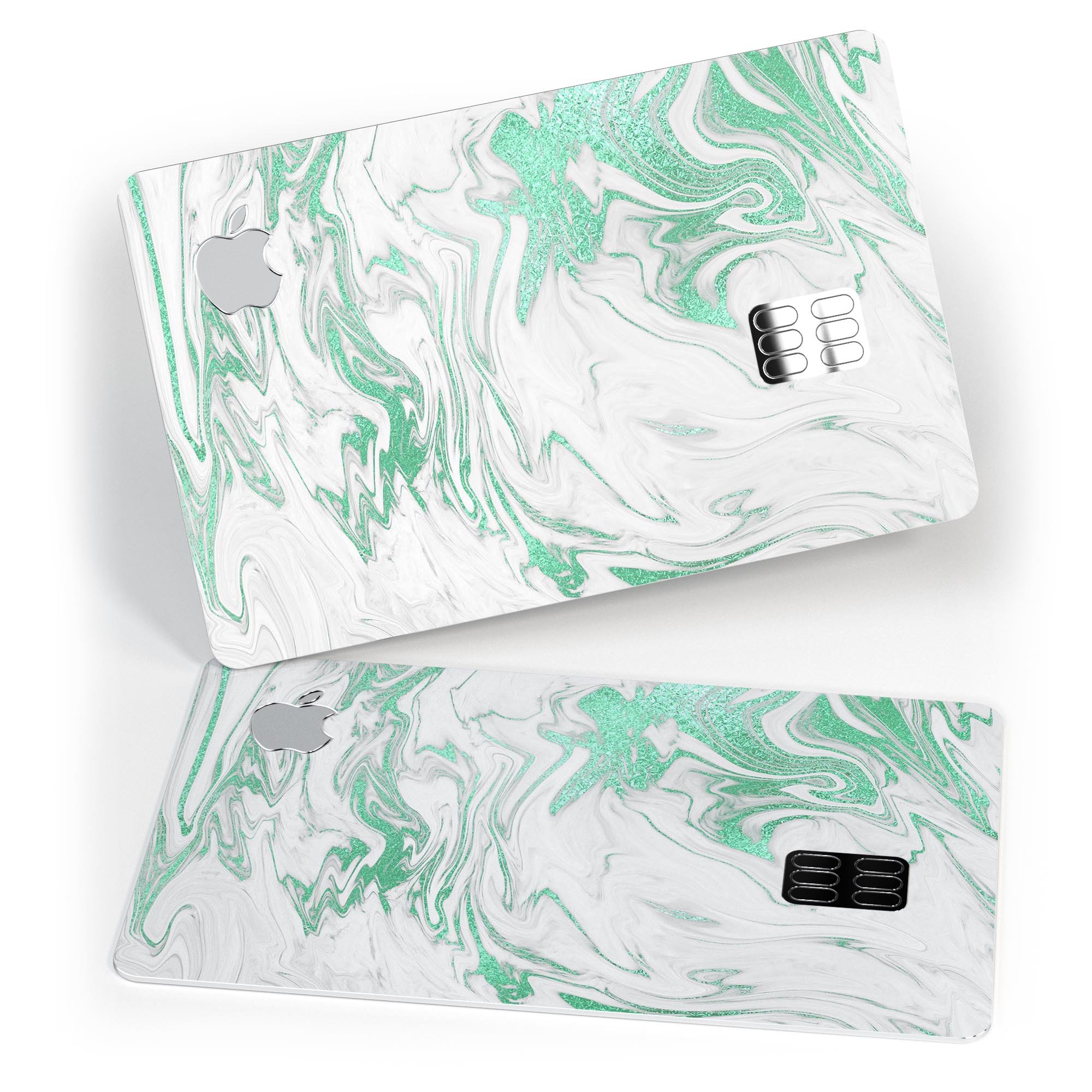 Mint Marble and Digital Gold Foil V8 skin for Apple Card, showcasing a stylish design with premium protective features.