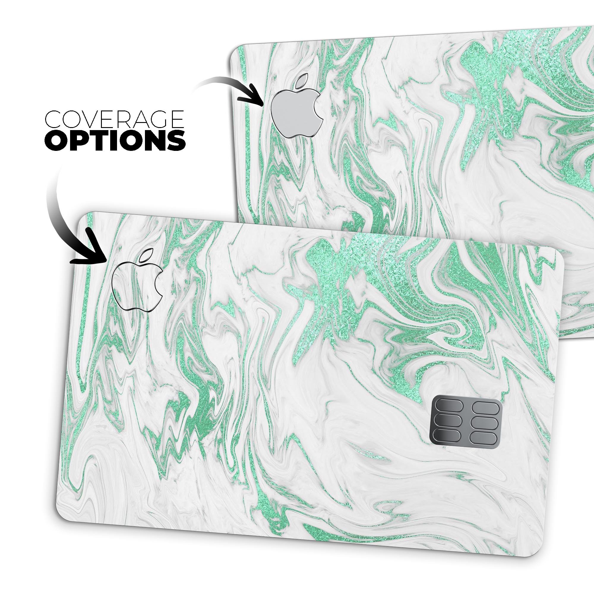 Mint Marble and Digital Gold Foil V8 skin for Apple Card, showcasing a stylish design with premium protective features.