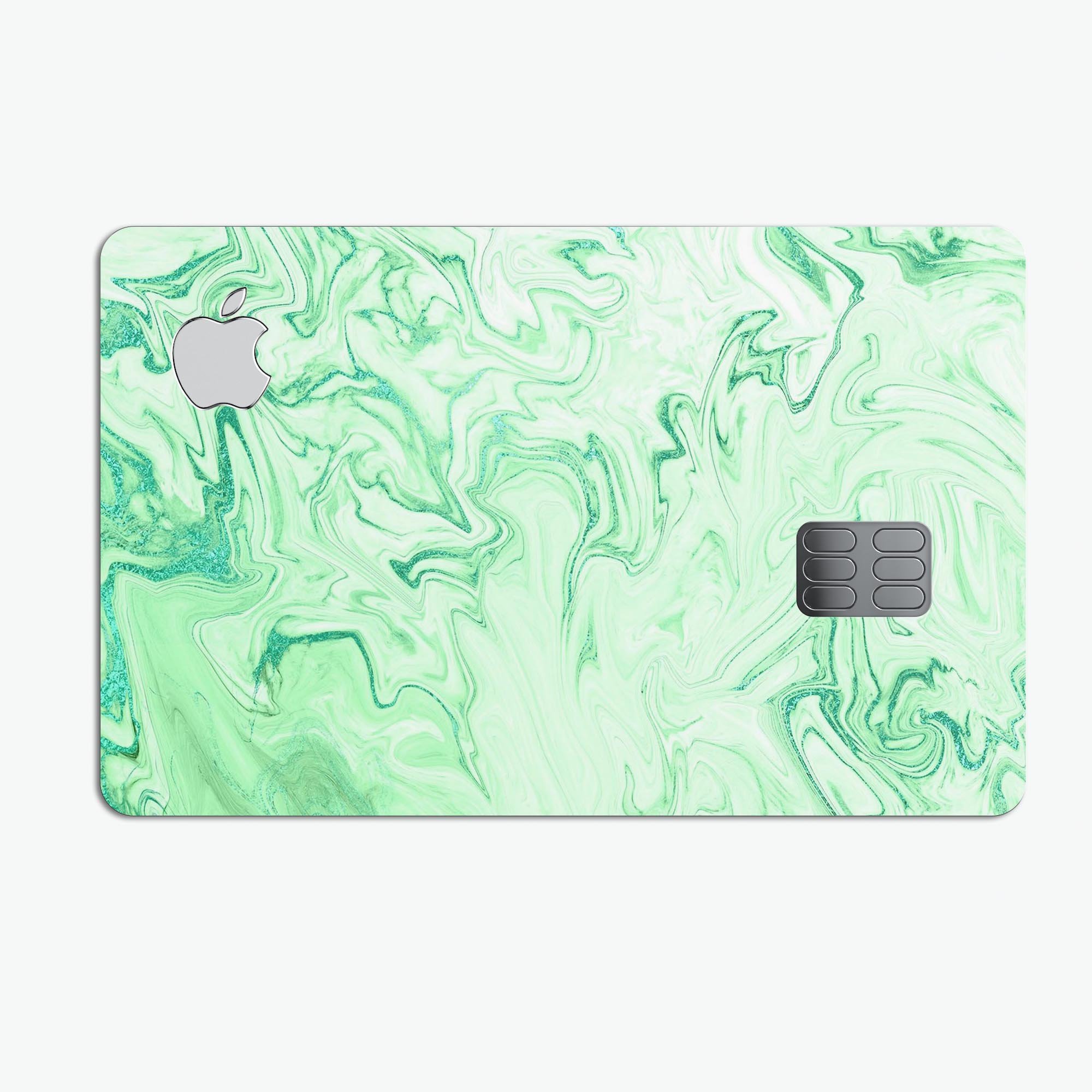 Mint Marble and Digital Gold Foil V9 skin for Apple Card, showcasing a stylish design with premium protective features.