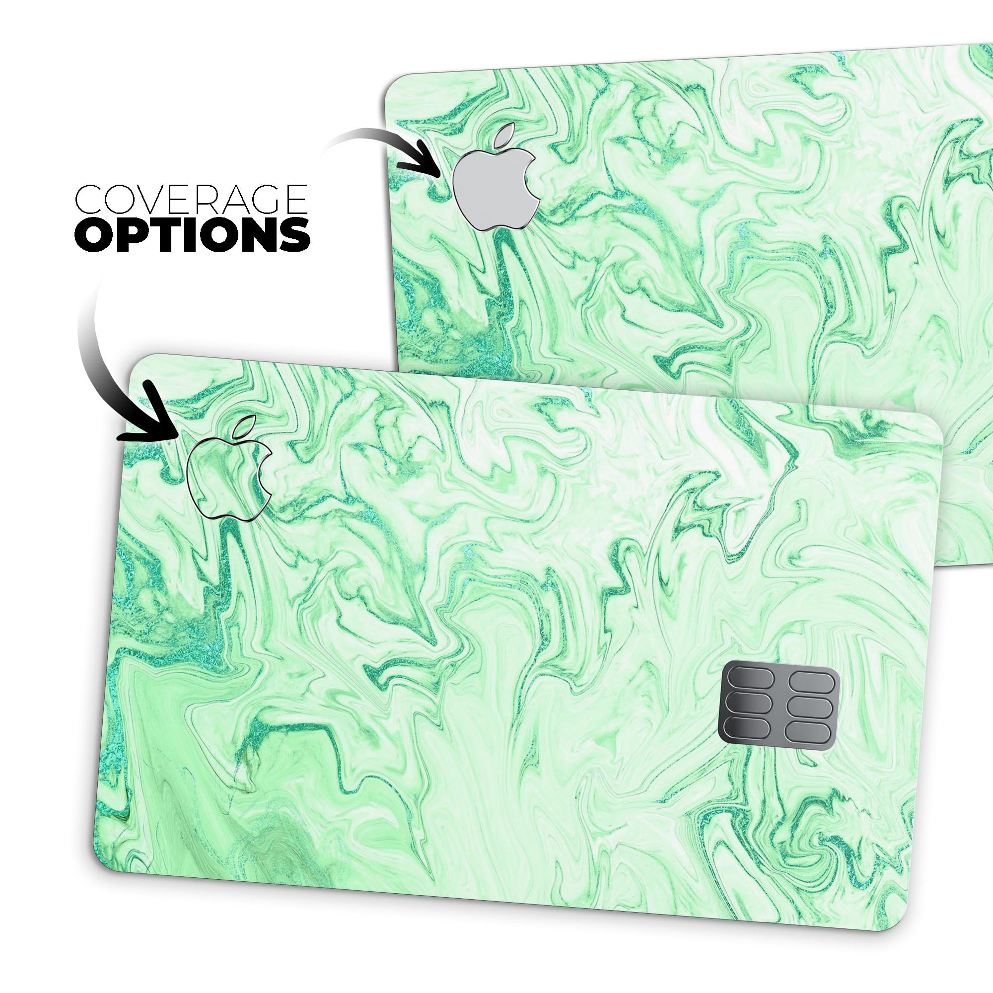 Mint Marble and Digital Gold Foil V9 skin for Apple Card, showcasing a stylish design with premium protective features.