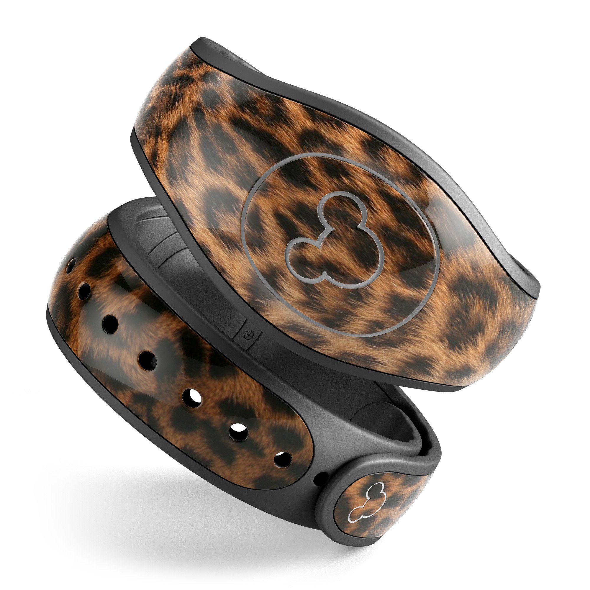 Mirrored Leopard Hide decal skin wrap kit for Disney Magic Band, showcasing a stylish and trendy design with a glossy finish.