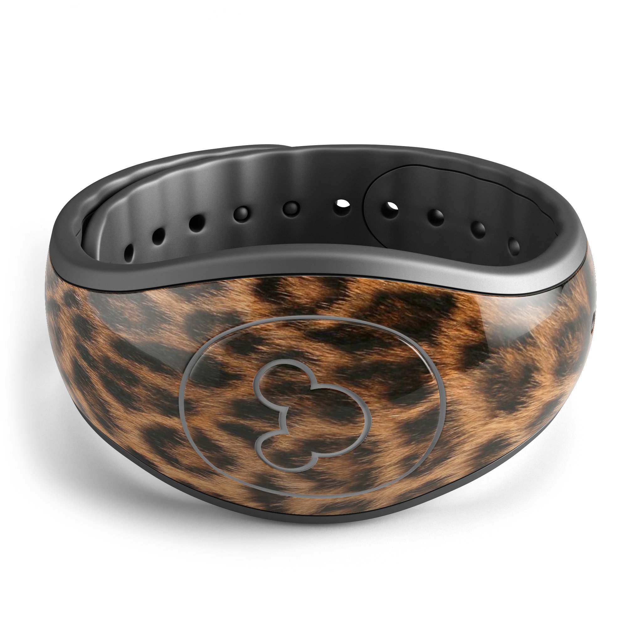 Mirrored Leopard Hide decal skin wrap kit for Disney Magic Band, showcasing a stylish and trendy design with a glossy finish.