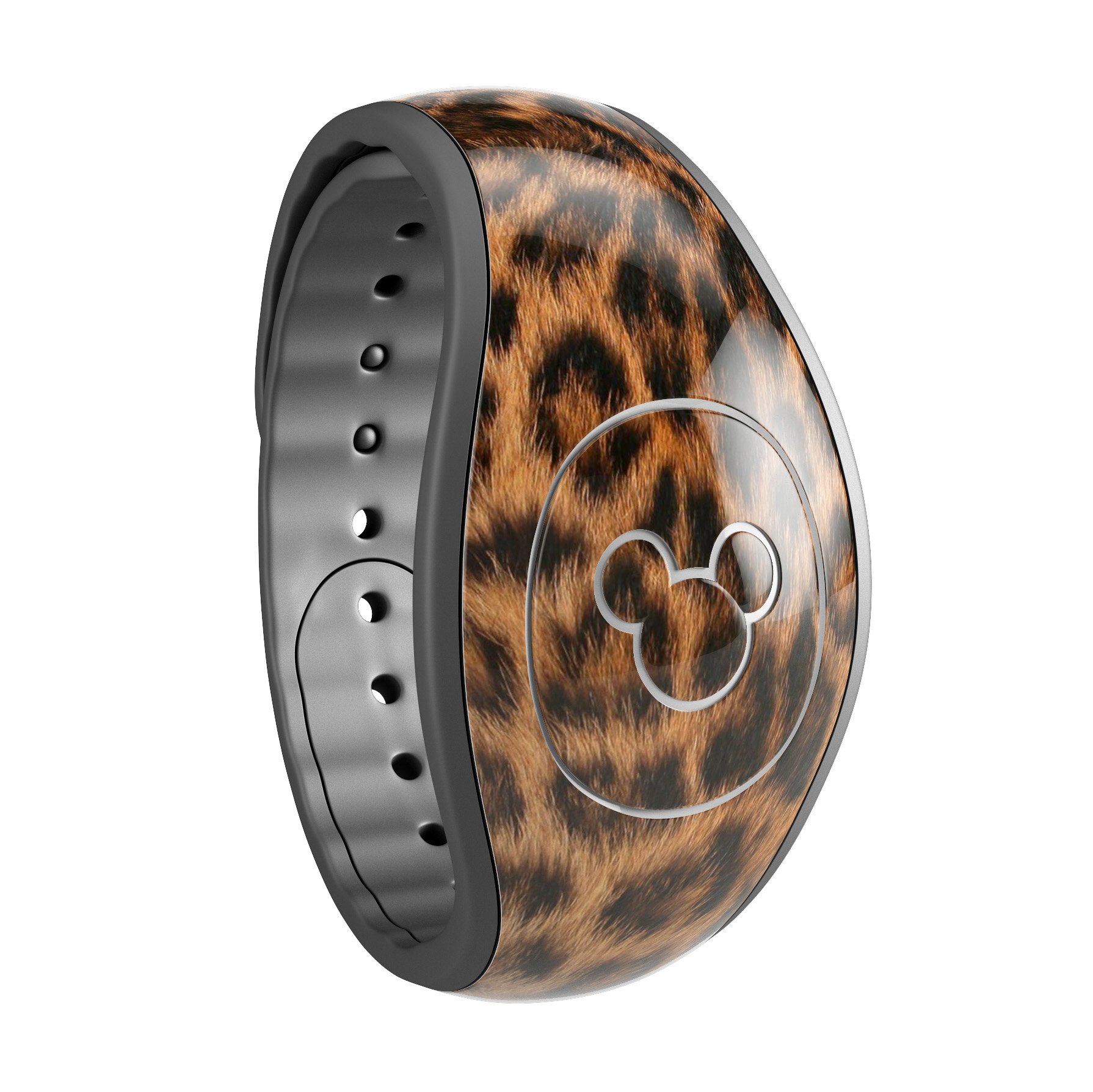 Mirrored Leopard Hide decal skin wrap kit for Disney Magic Band, showcasing a stylish and trendy design with a glossy finish.