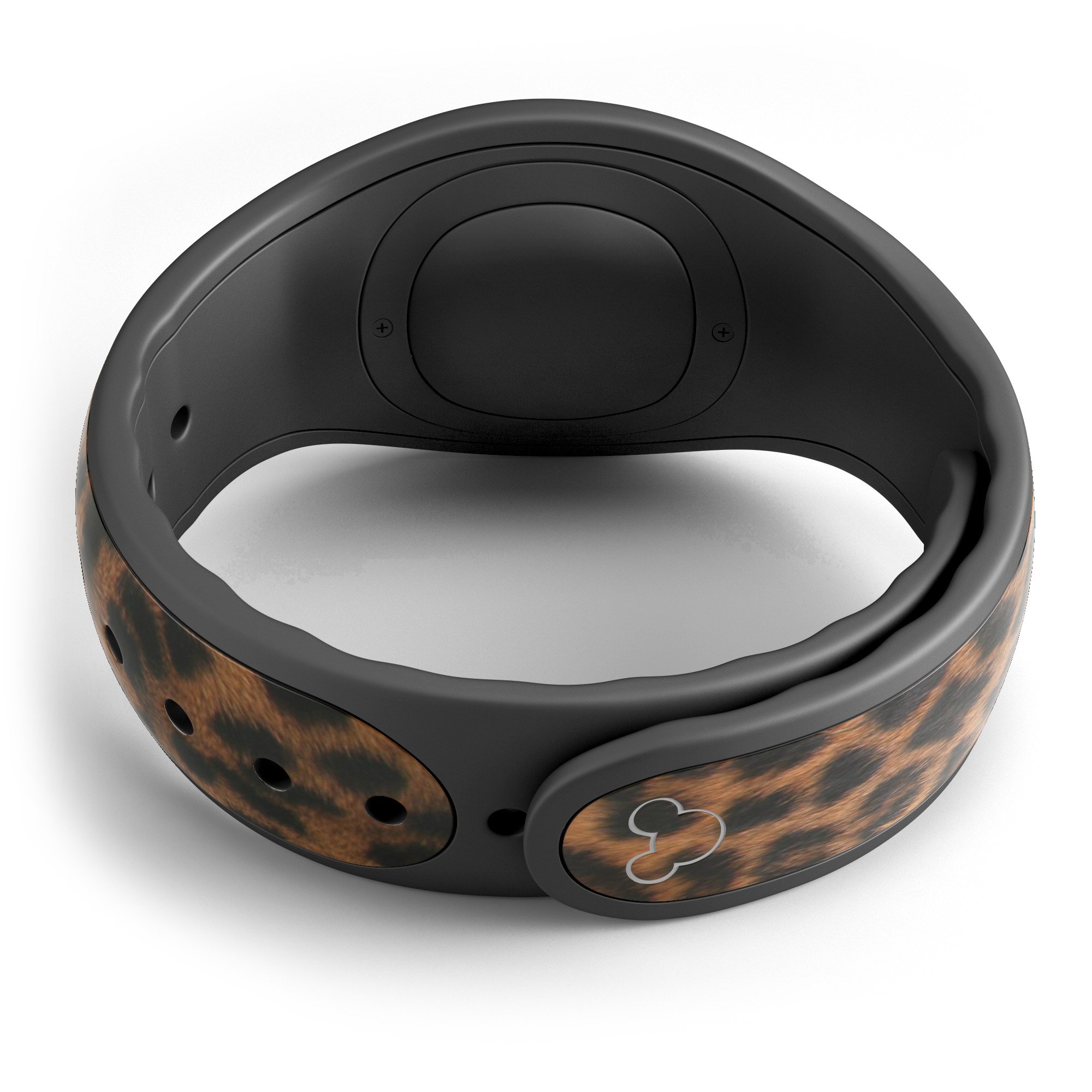 Mirrored Leopard Hide decal skin wrap kit for Disney Magic Band, showcasing a stylish and trendy design with a glossy finish.