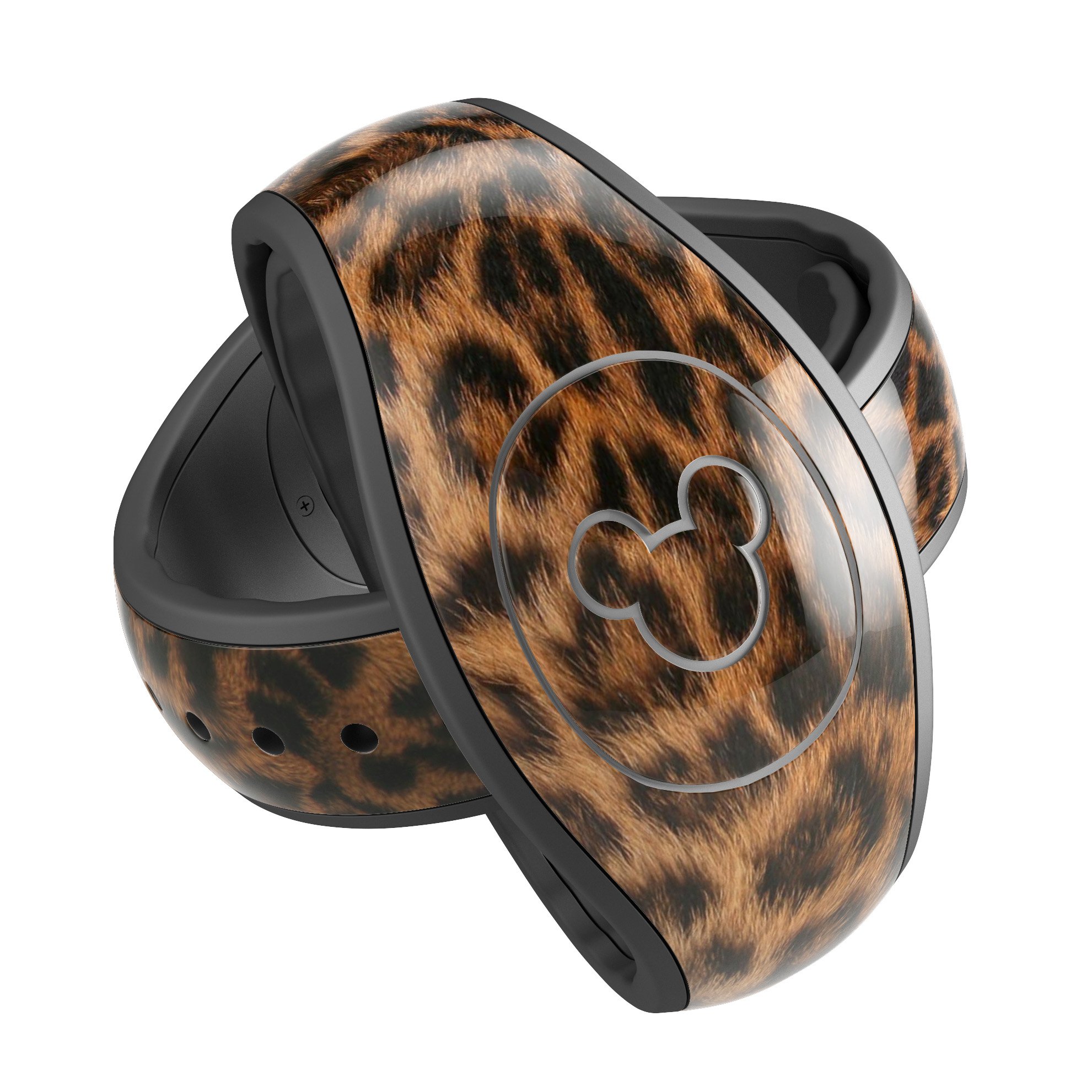 Mirrored Leopard Hide decal skin wrap kit for Disney Magic Band, showcasing a stylish and trendy design with a glossy finish.