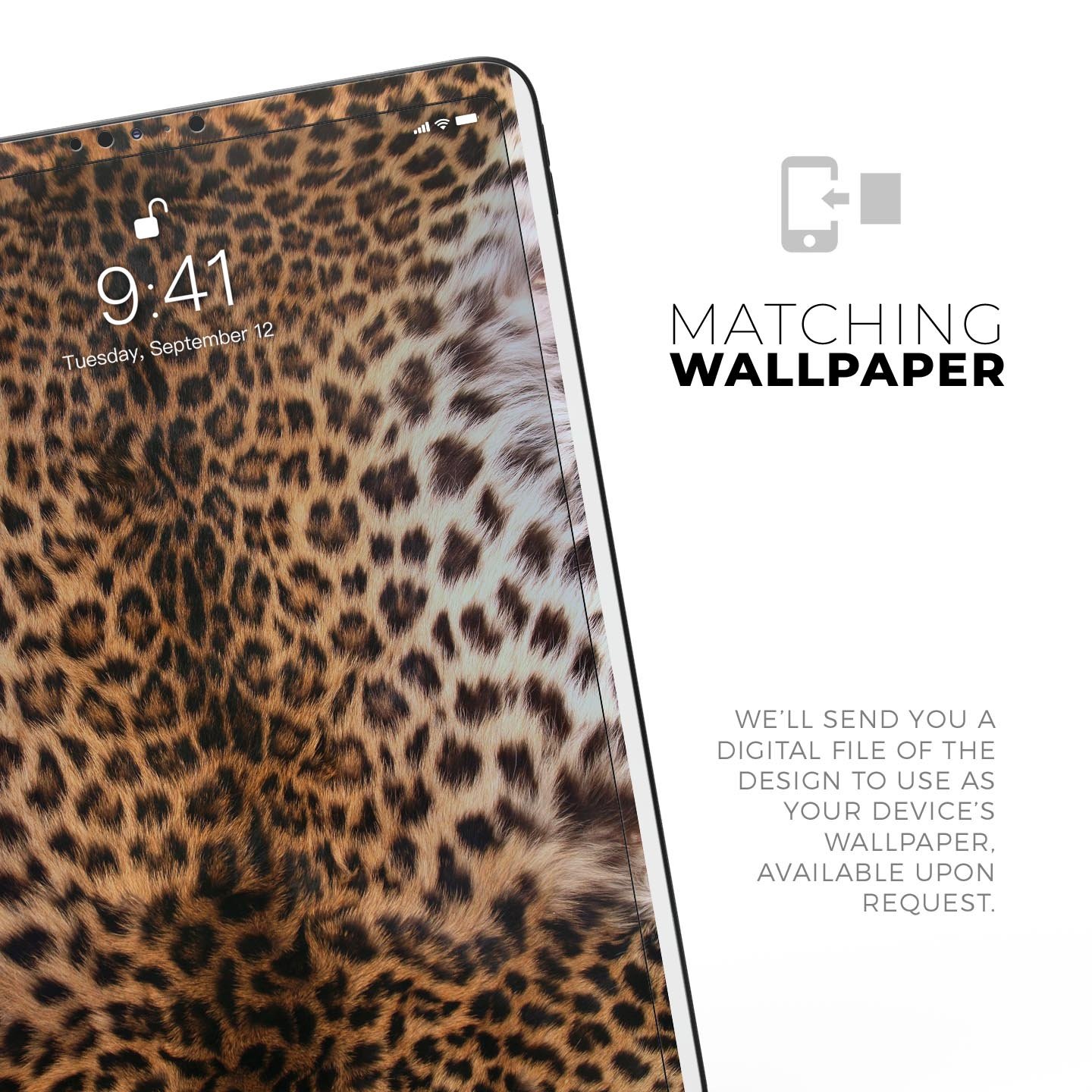 Mirrored Leopard Hide skin decal for Apple iPad Pro, showcasing a stylish leopard print design with a glossy finish.