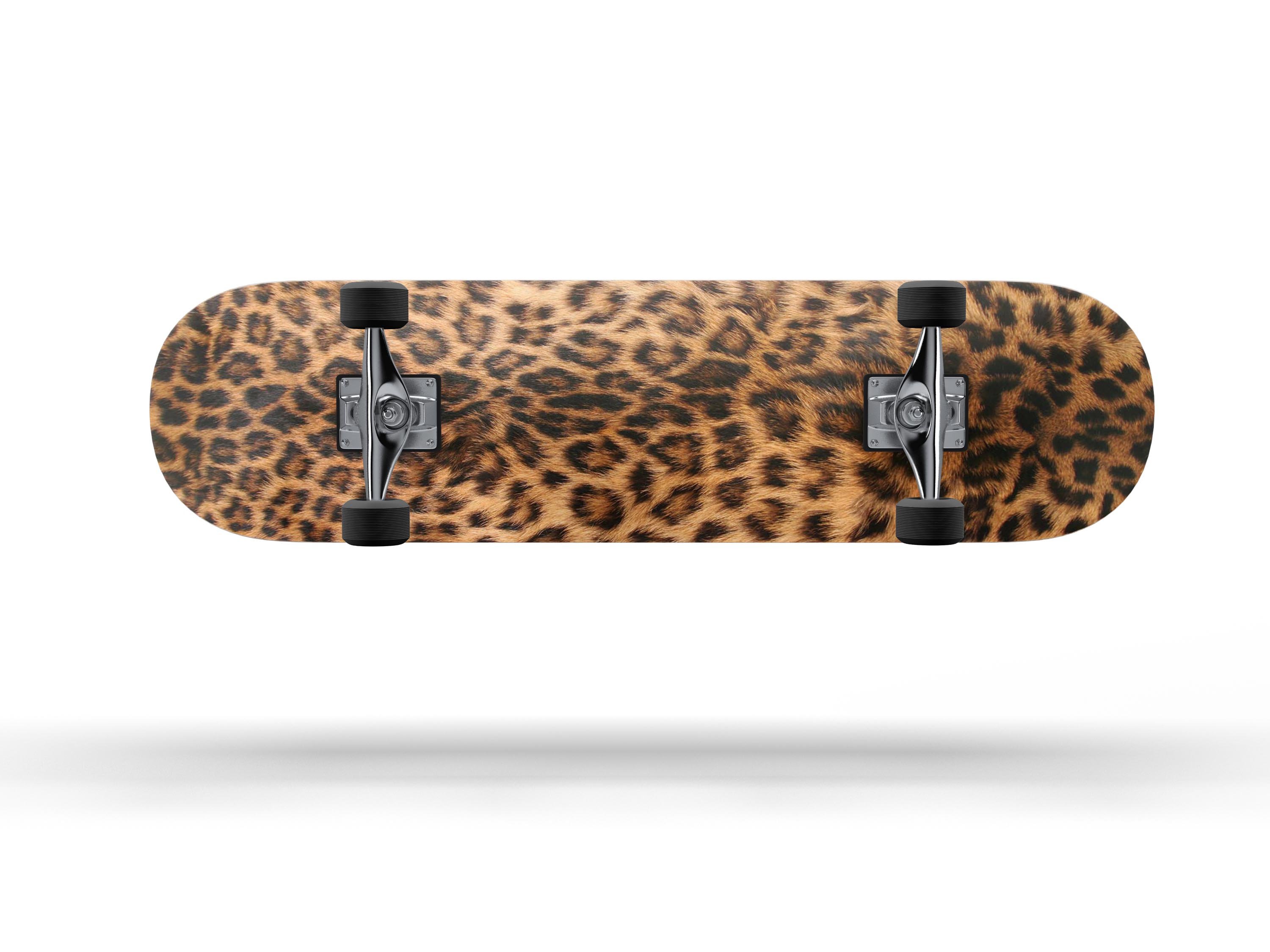 Mirrored Leopard Hide skateboard skin decal wrap kit showcasing a stylish design and premium quality finish.