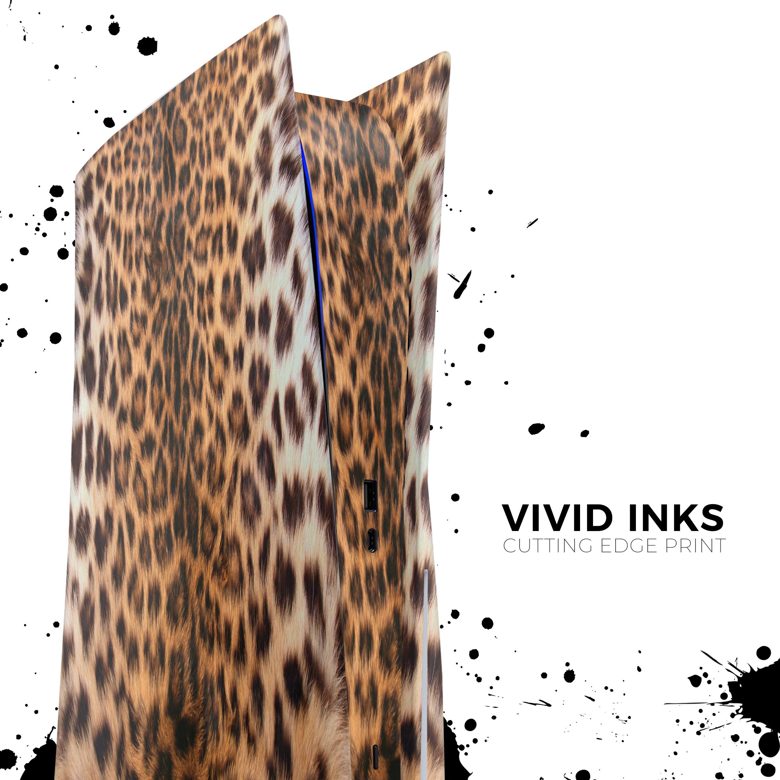 Mirrored Leopard Hide skin decal wrap kit for Sony PS5, showcasing a stylish design that fits snugly on the console.