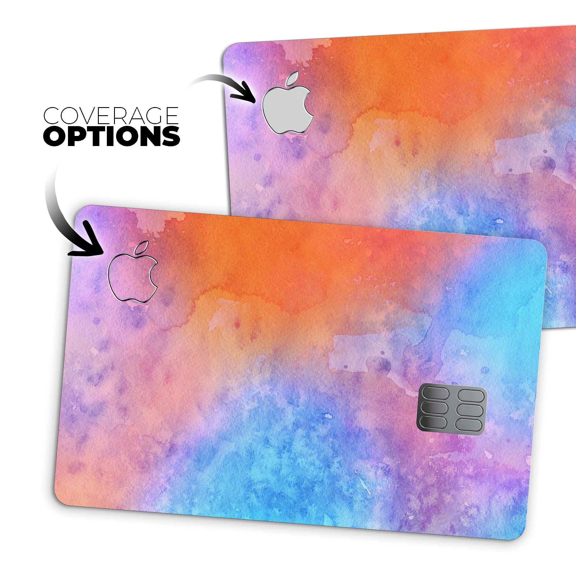 Mixed 8652 Absorbed Watercolor Texture decal applied on an Apple Card, showcasing its vibrant design and premium finish.