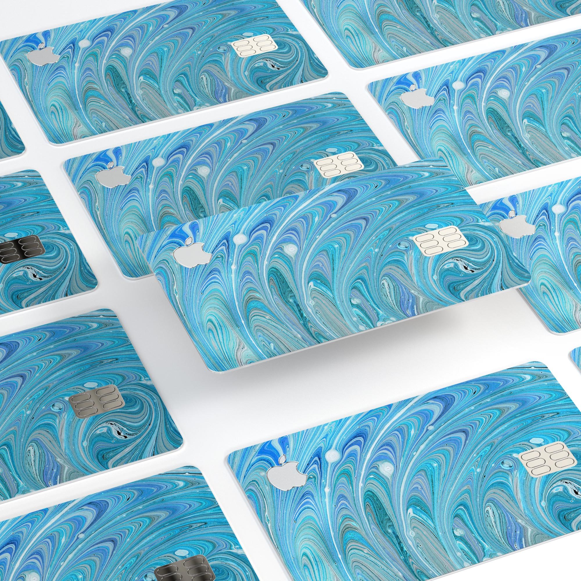 Mixed Blue Oil skin kit for Apple Card, showcasing premium vinyl design and bubble-free installation features.