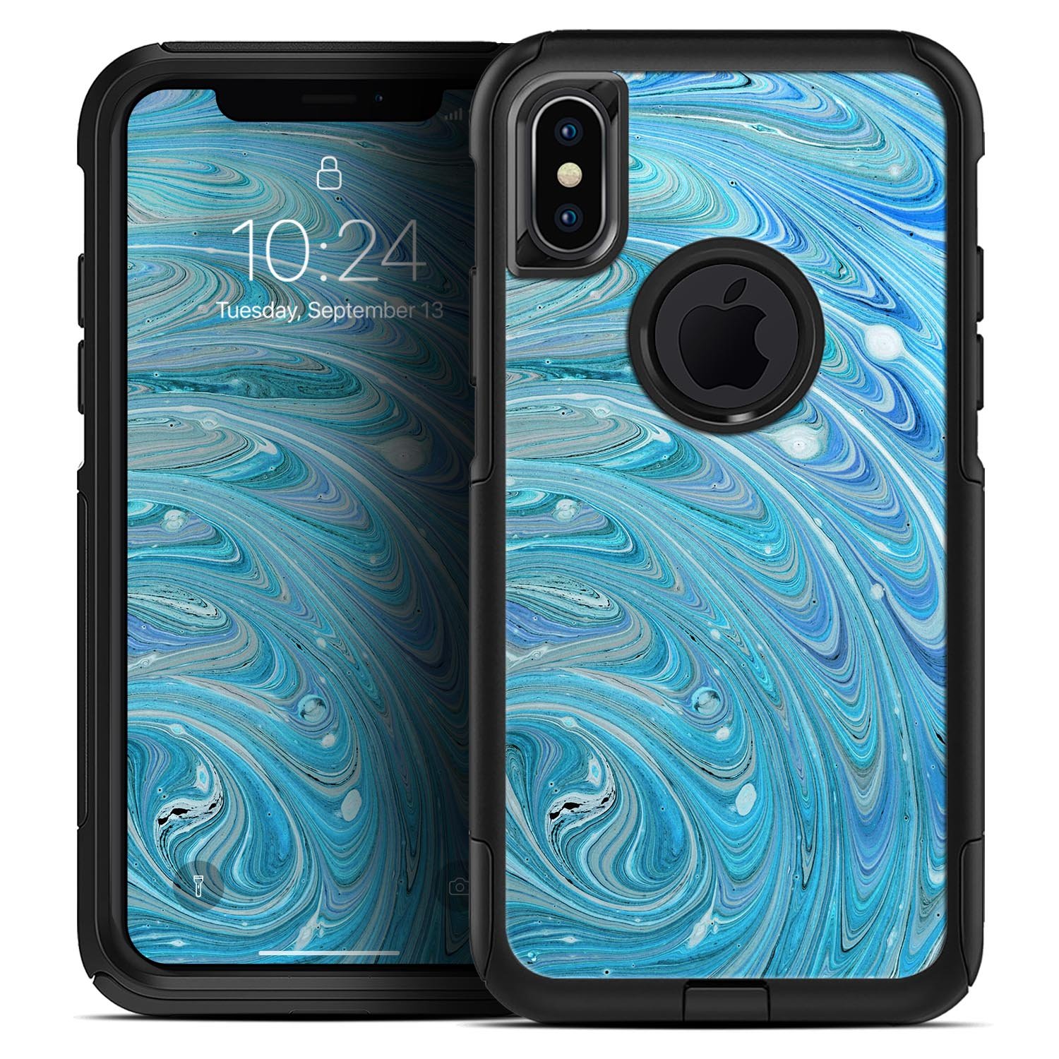 Mixed Blue Oil Skin Kit designed for iPhone OtterBox cases, showcasing vibrant colors and premium materials for enhanced protection.