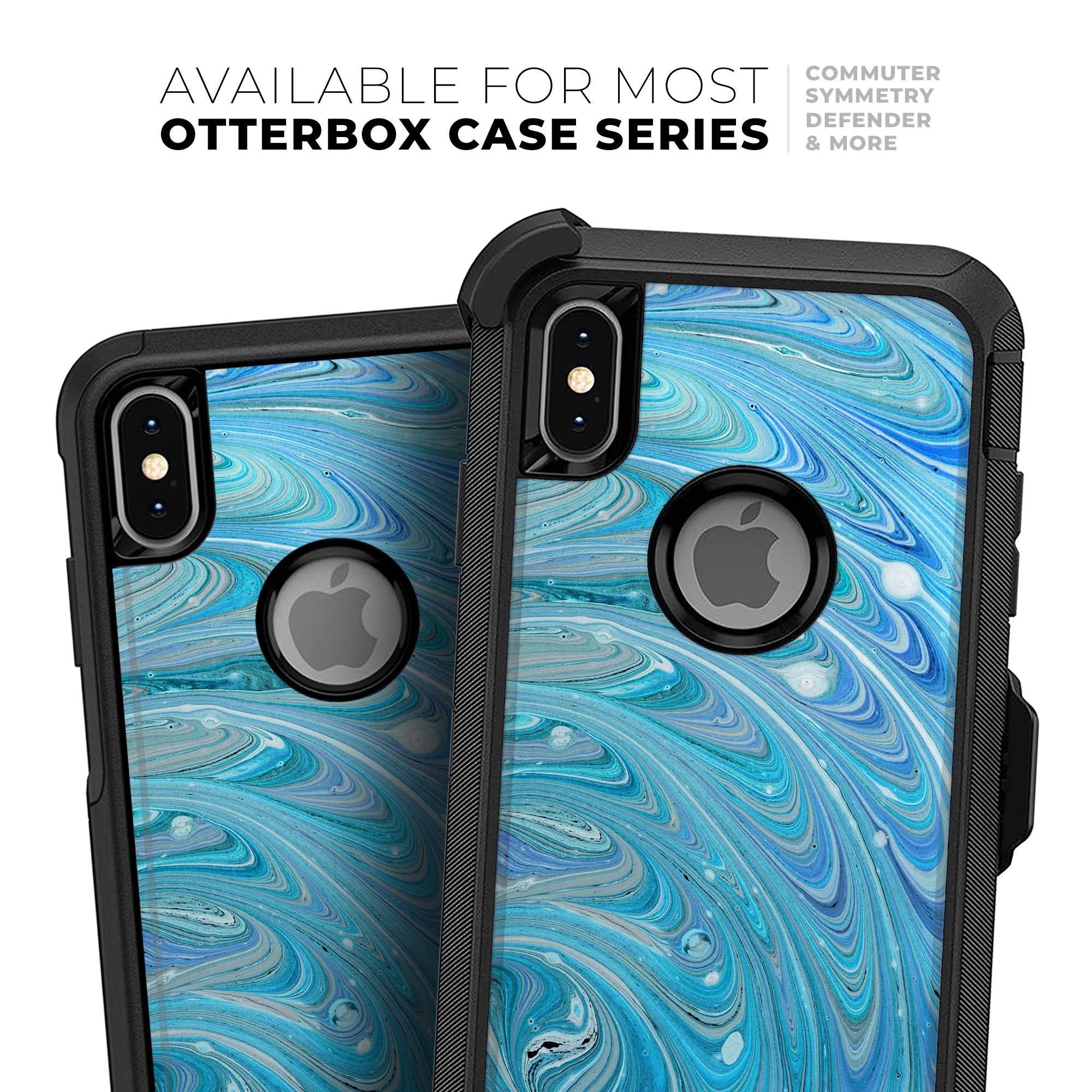 Mixed Blue Oil Skin Kit designed for iPhone OtterBox cases, showcasing vibrant colors and premium materials for enhanced protection.