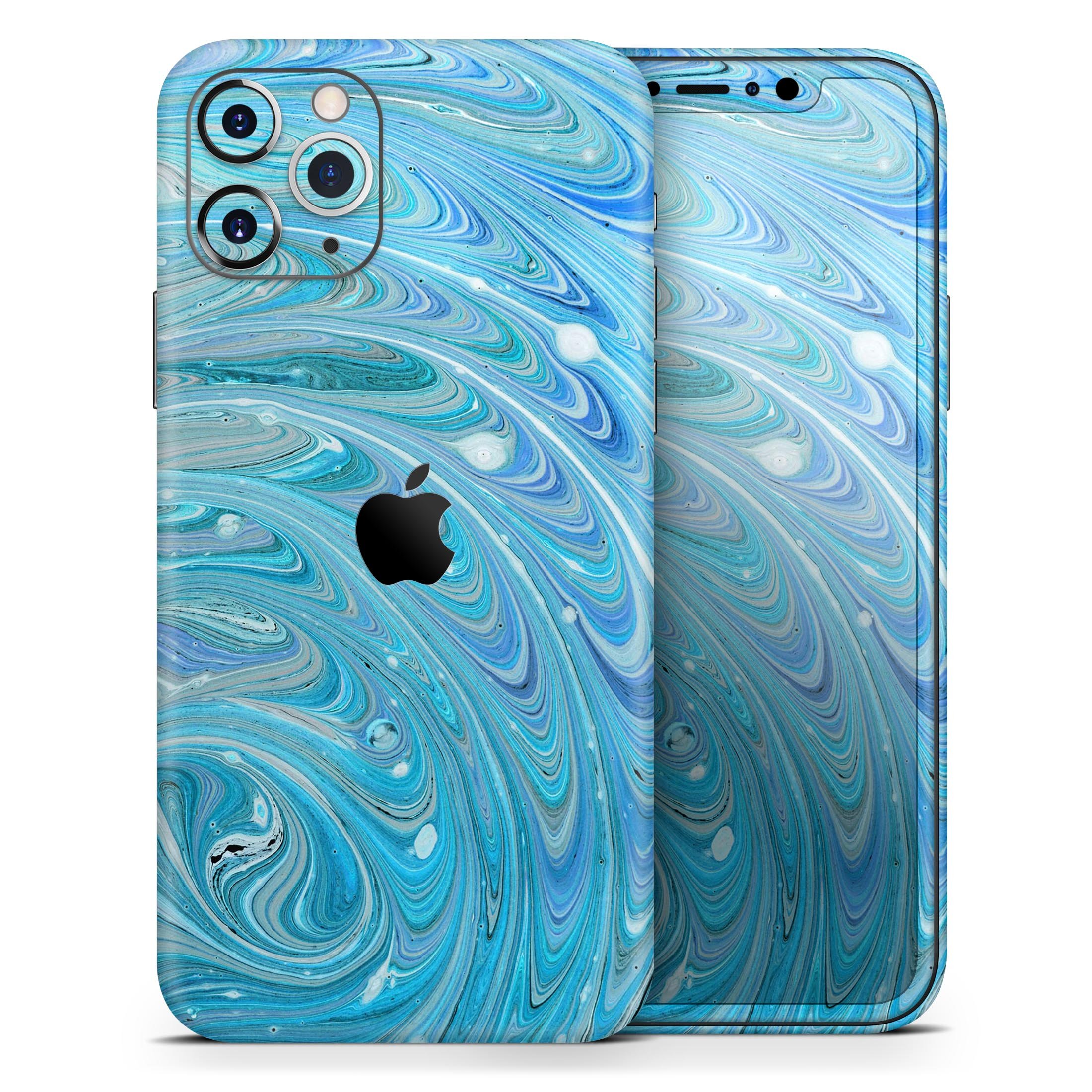 Mixed Blue Oil skin for Apple iPhone 14 and 13, showcasing a stylish design with a glossy finish.