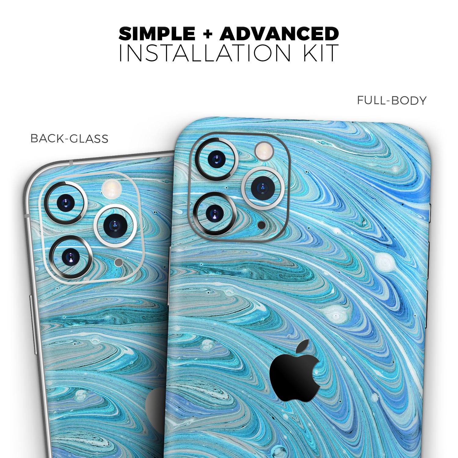 Mixed Blue Oil skin for Apple iPhone 14 and 13, showcasing a stylish design with a glossy finish.