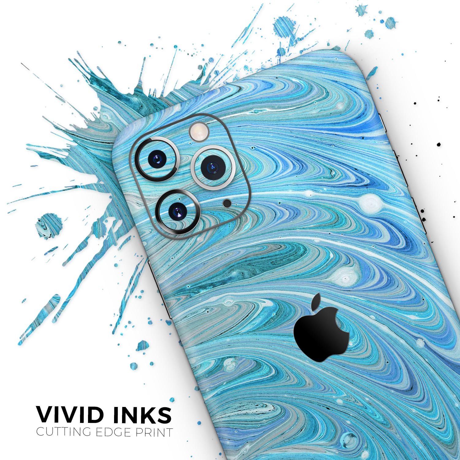 Mixed Blue Oil skin for Apple iPhone 14 and 13, showcasing a stylish design with a glossy finish.