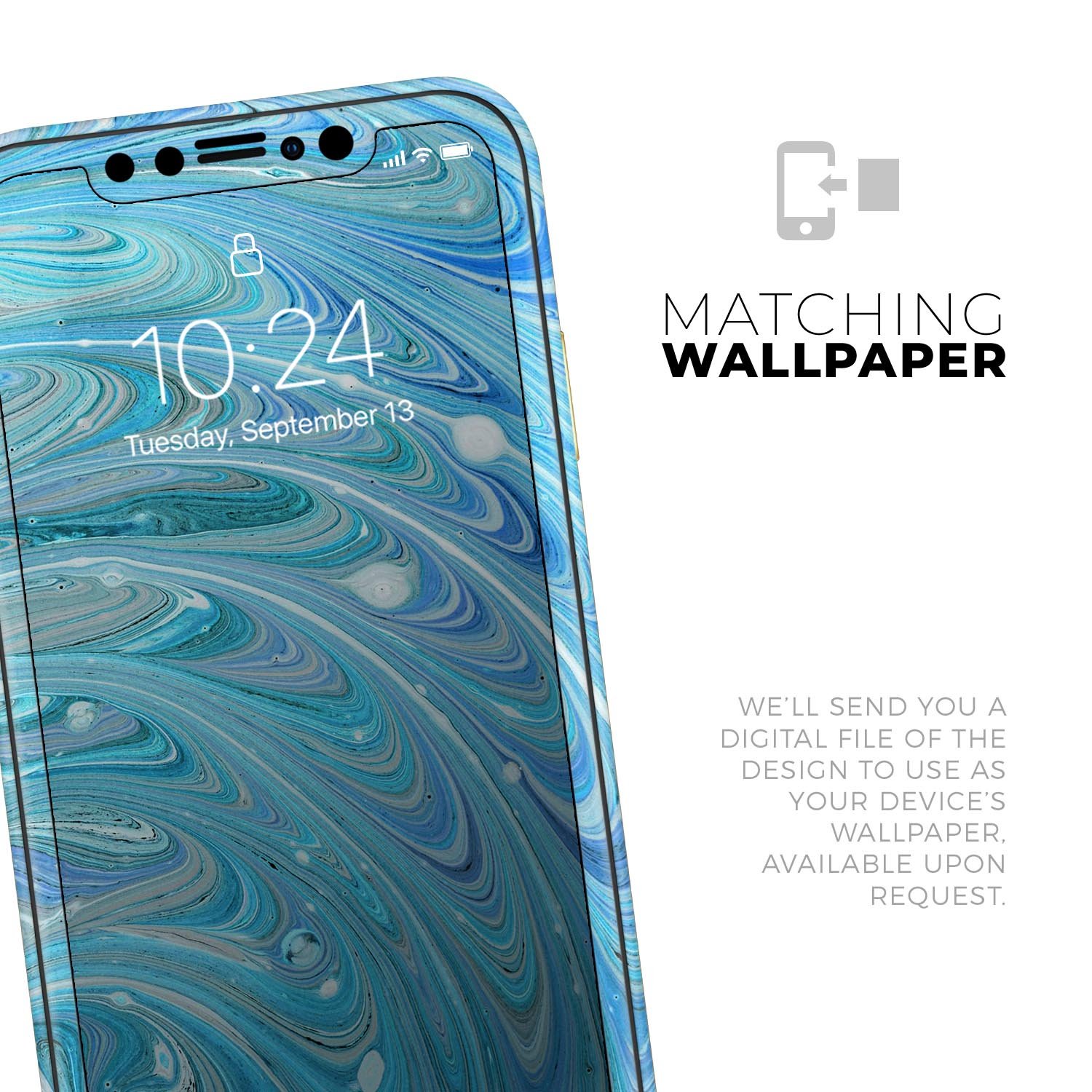 Mixed Blue Oil skin for Apple iPhone 14 and 13, showcasing a stylish design with a glossy finish.