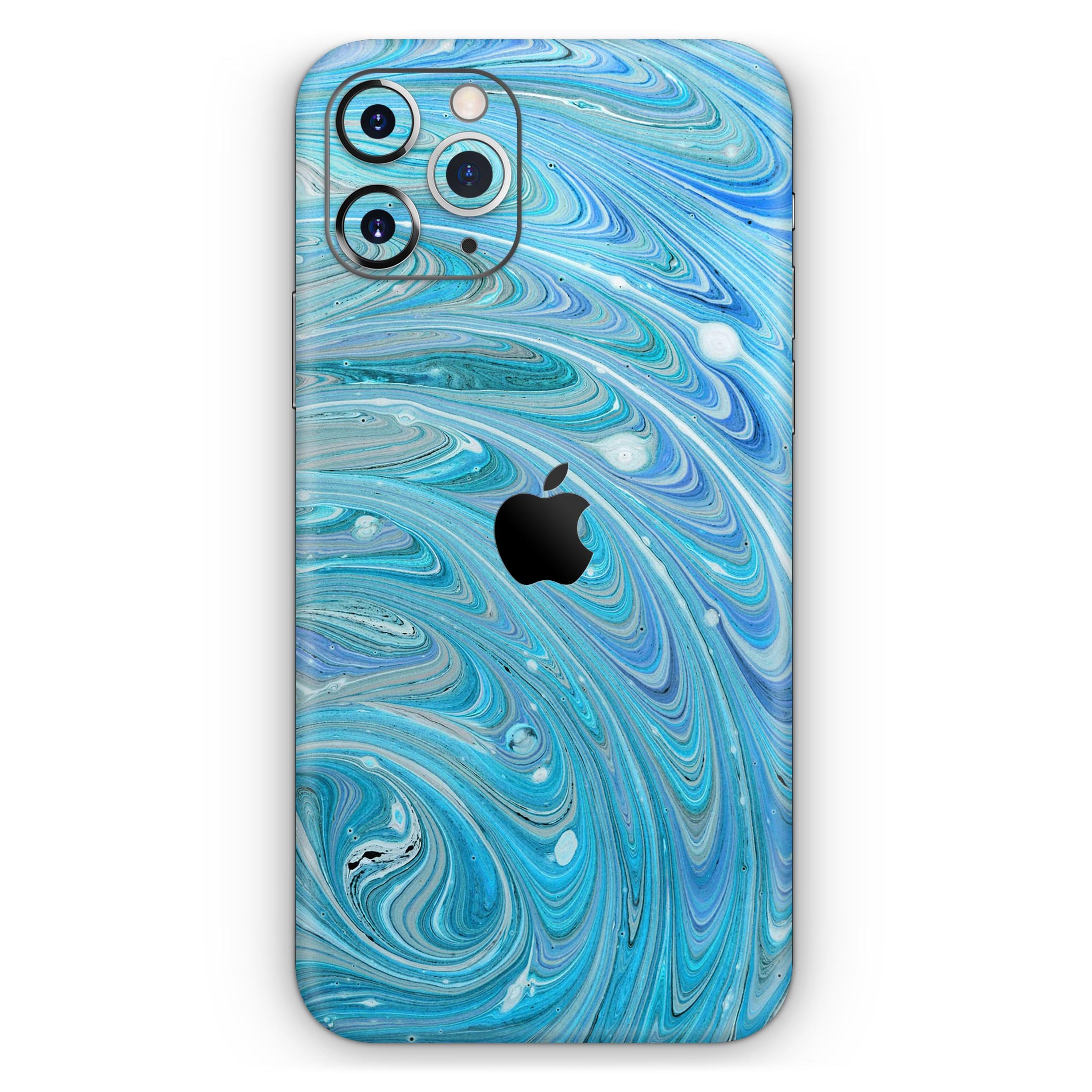 Mixed Blue Oil skin for Apple iPhone 14 and 13, showcasing a stylish design with a glossy finish.