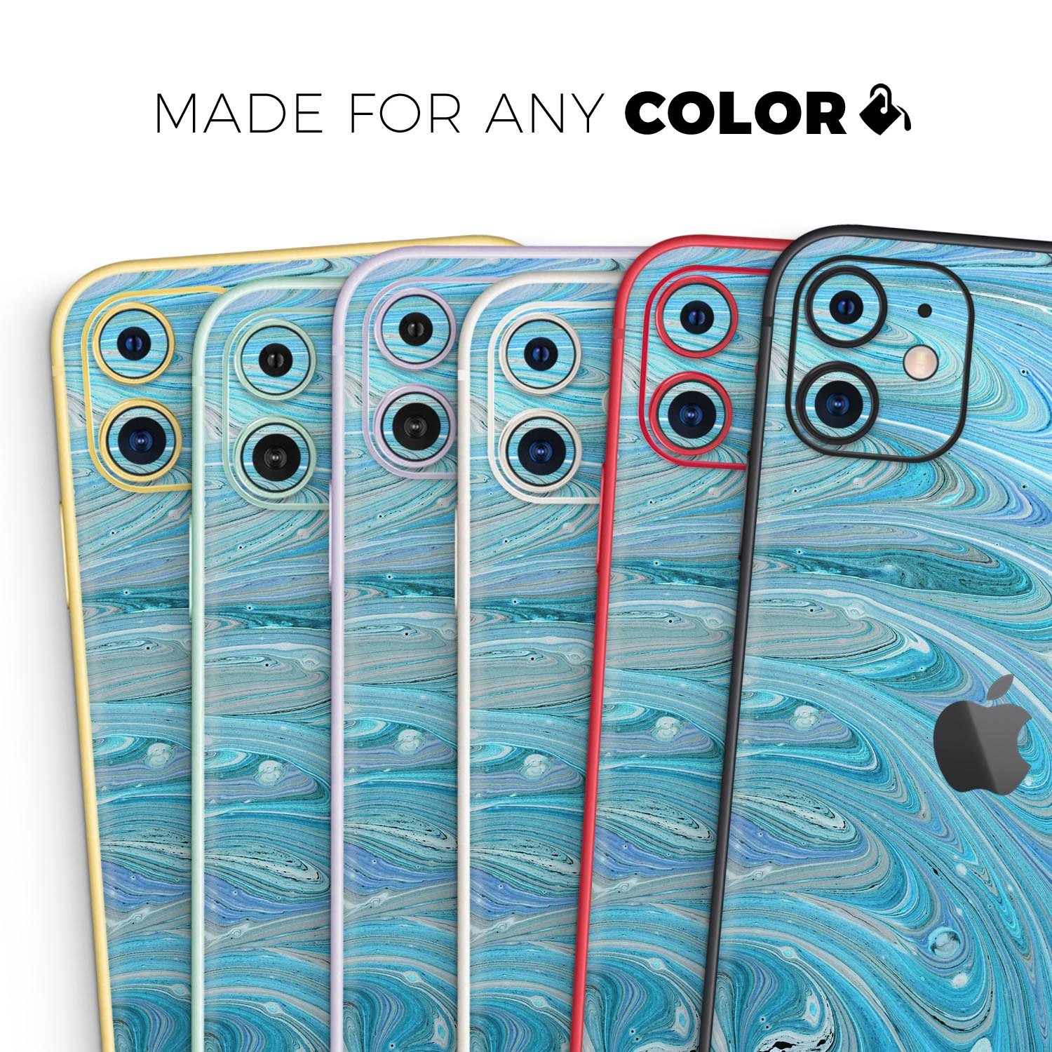 Mixed Blue Oil skin for Apple iPhone 14 and 13, showcasing a stylish design with a glossy finish.