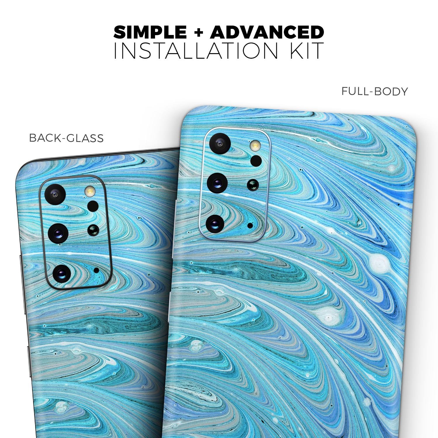 Mixed Blue Oil Skin-Kit for Samsung Galaxy S20, showcasing its sleek design and premium finish options.