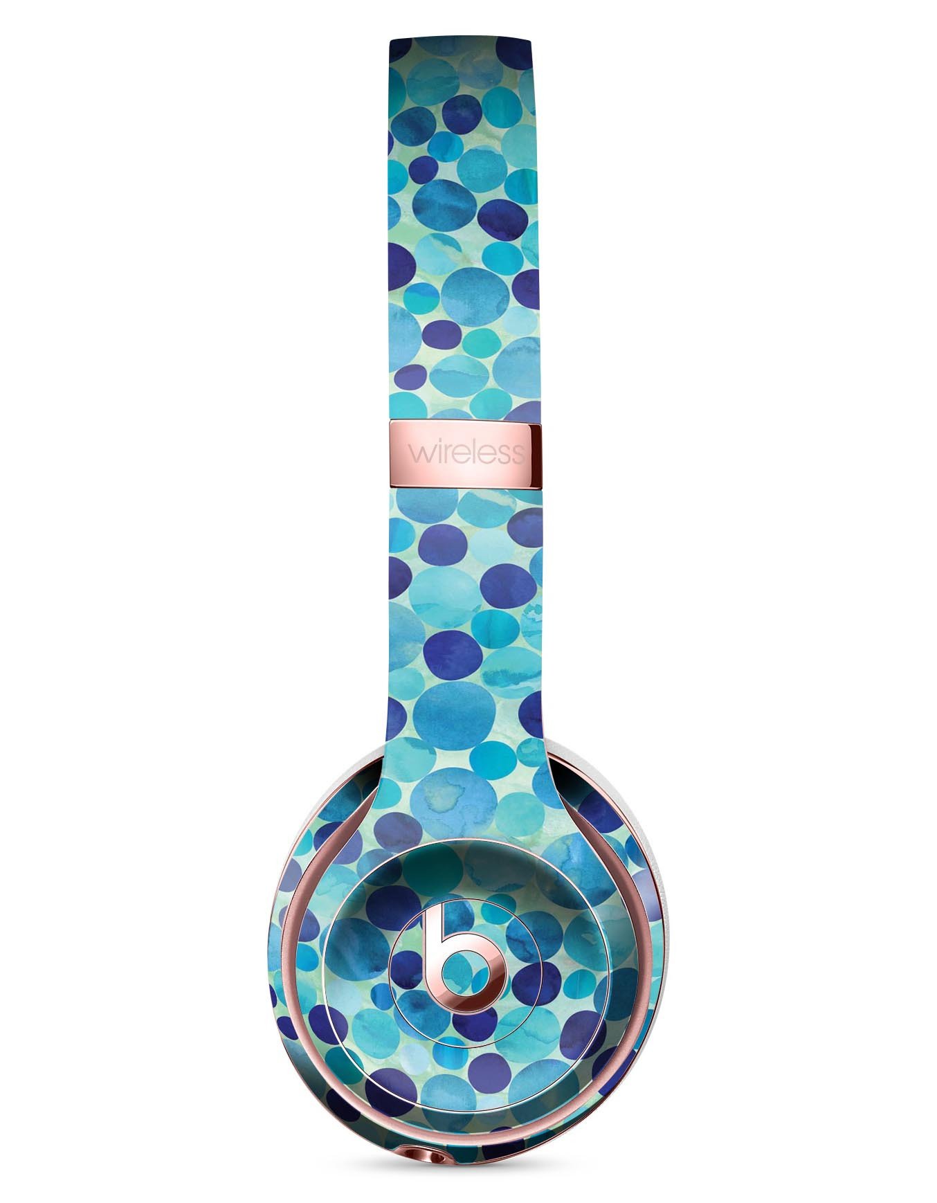 Mixed Blue Watercolor Dots Full-Body Skin Kit for Beats by Dre Solo 3 Wireless Headphones, showcasing vibrant blue tones and premium vinyl material.