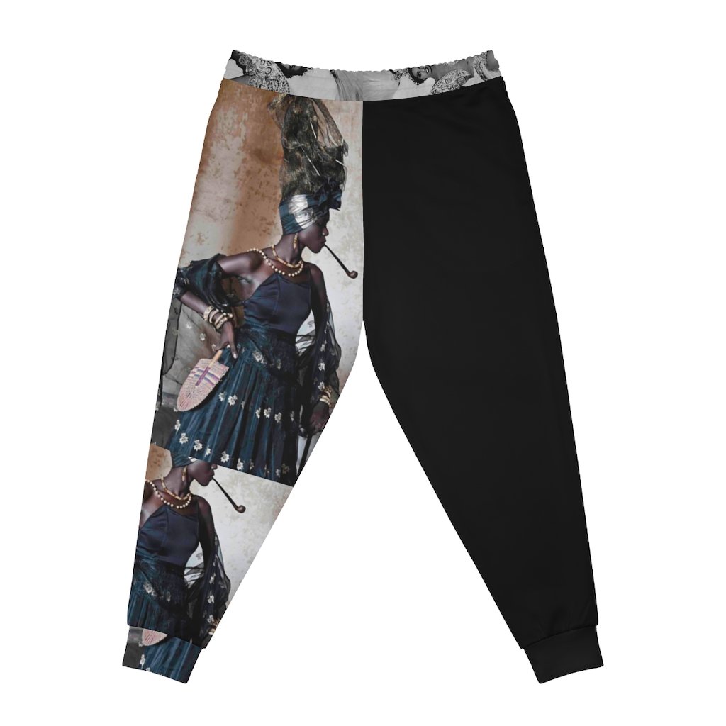 A pair of Mixed Media Athletic Joggers featuring a stylish all-over-print design, unisex fit, and double layer side insert pockets.