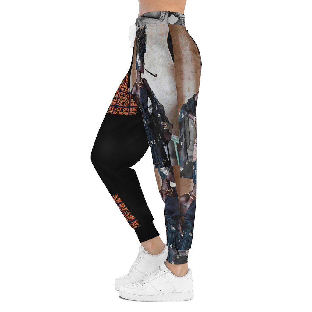 A pair of Mixed Media Athletic Joggers featuring a stylish all-over-print design, unisex fit, and double layer side insert pockets.