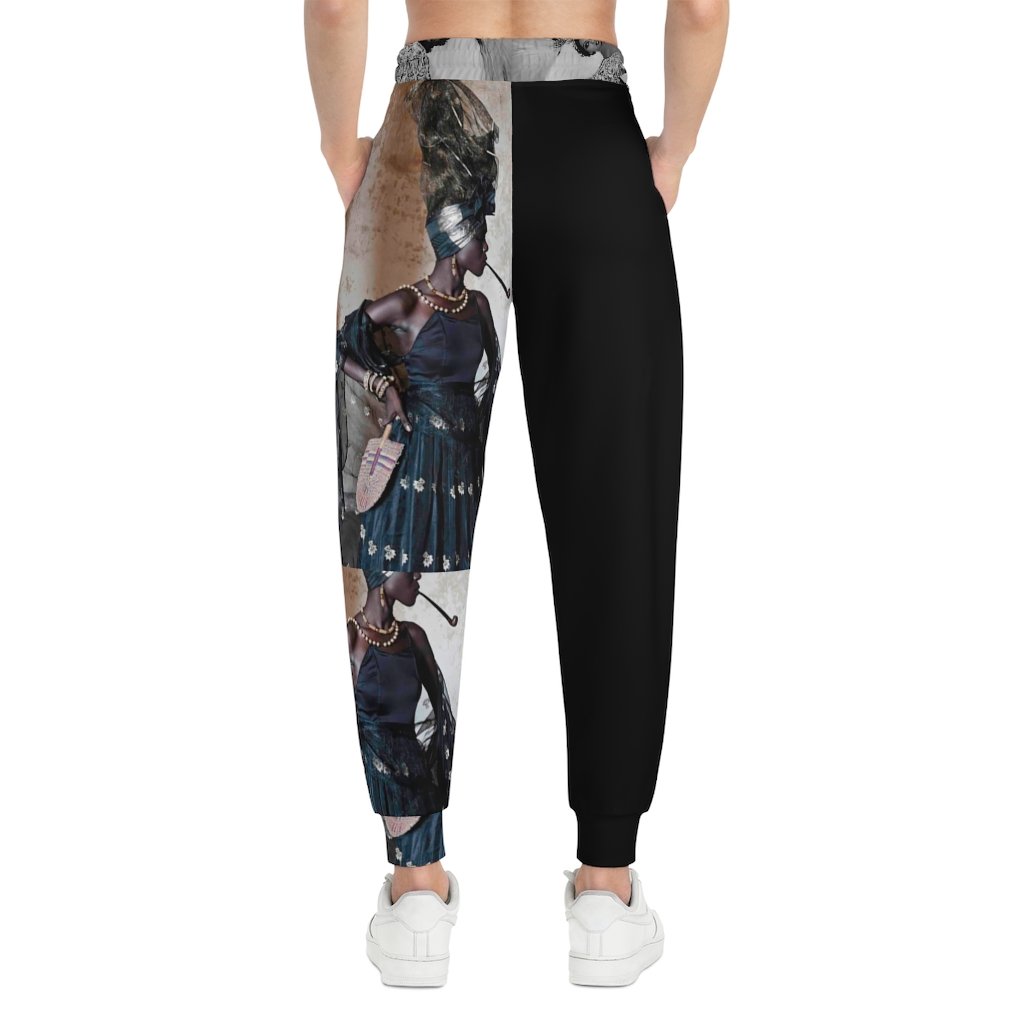 A pair of Mixed Media Athletic Joggers featuring a stylish all-over-print design, unisex fit, and double layer side insert pockets.