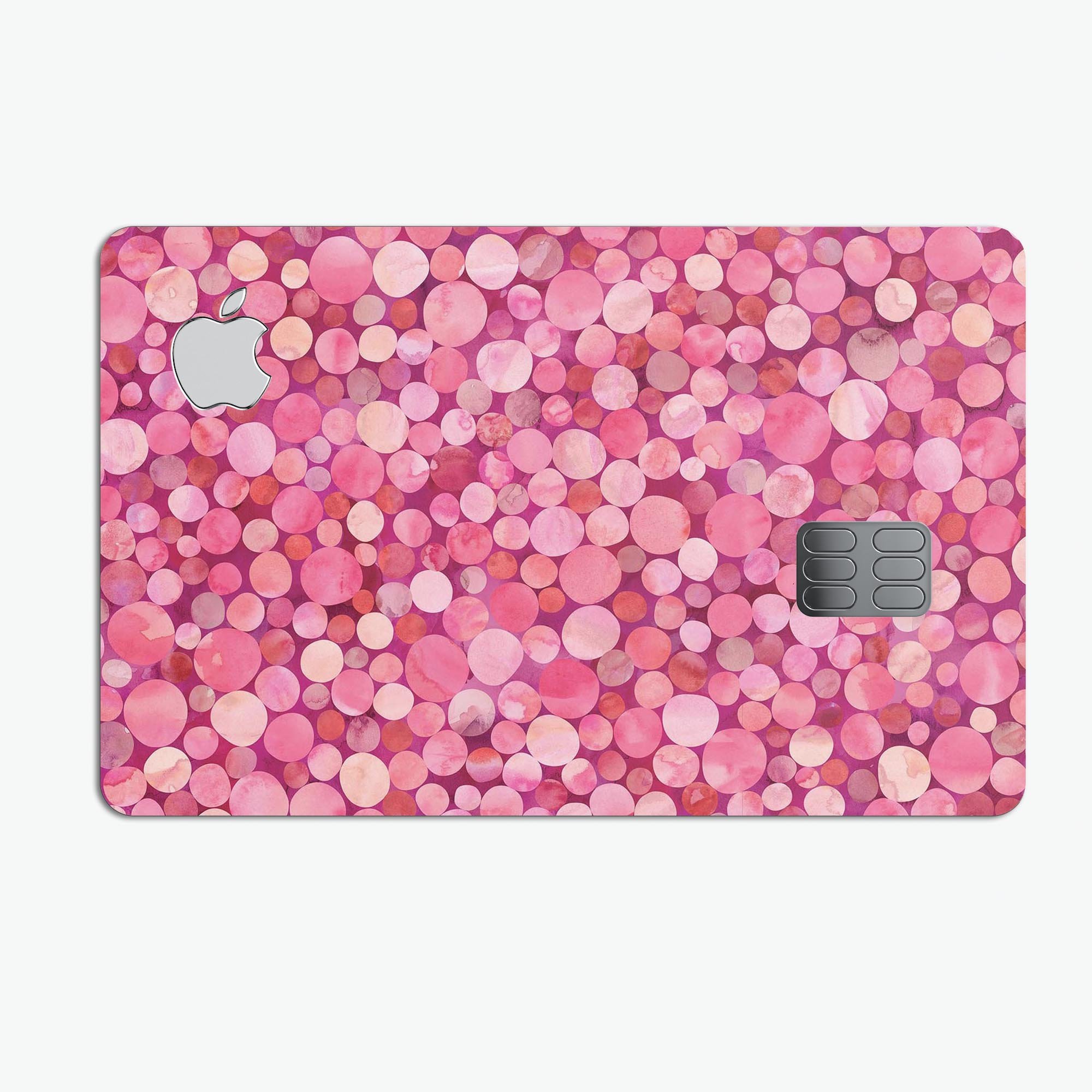 Mixed Pink Watercolor Dots decal skin for Apple Card, showcasing vibrant colors and a stylish design.