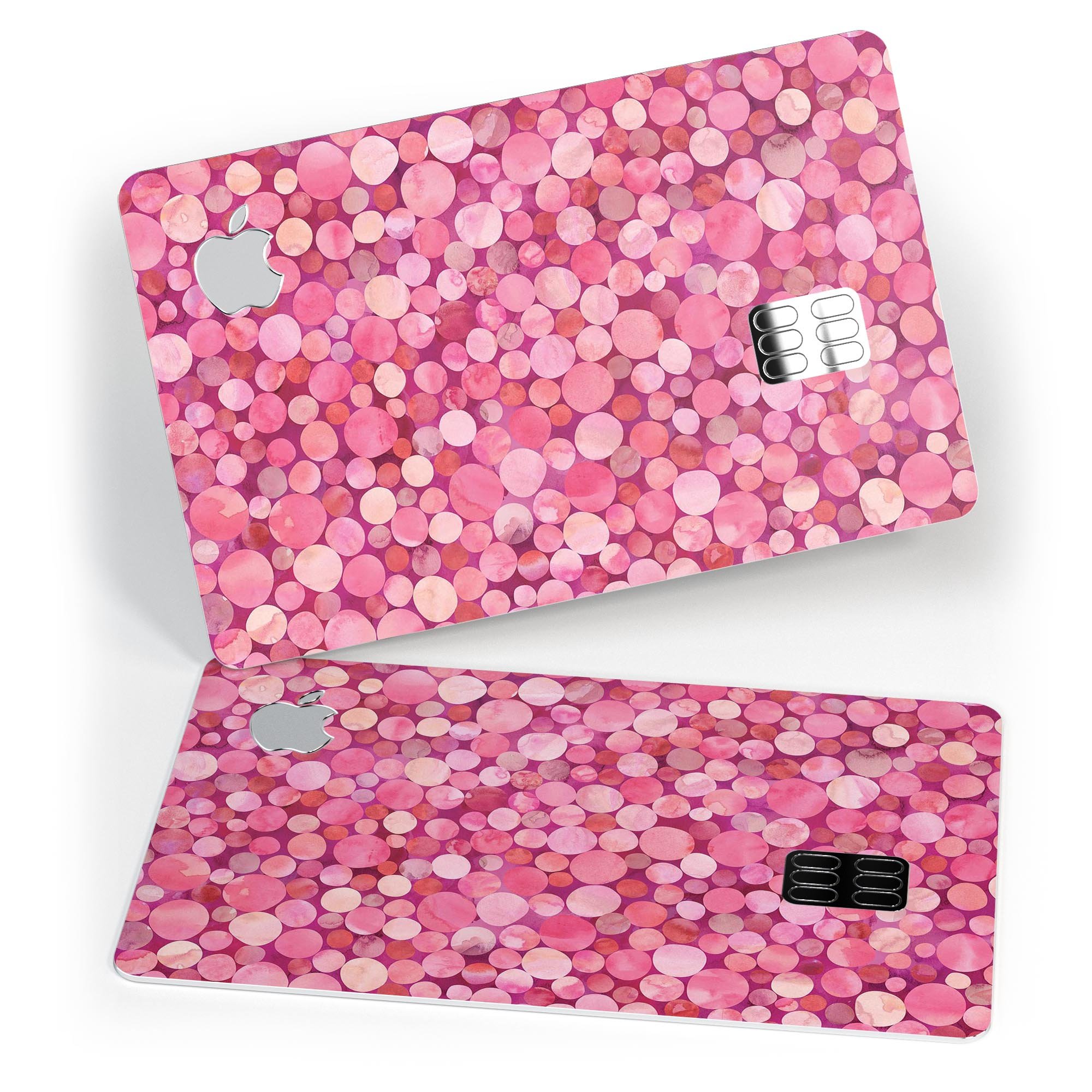 Mixed Pink Watercolor Dots decal skin for Apple Card, showcasing vibrant colors and a stylish design.