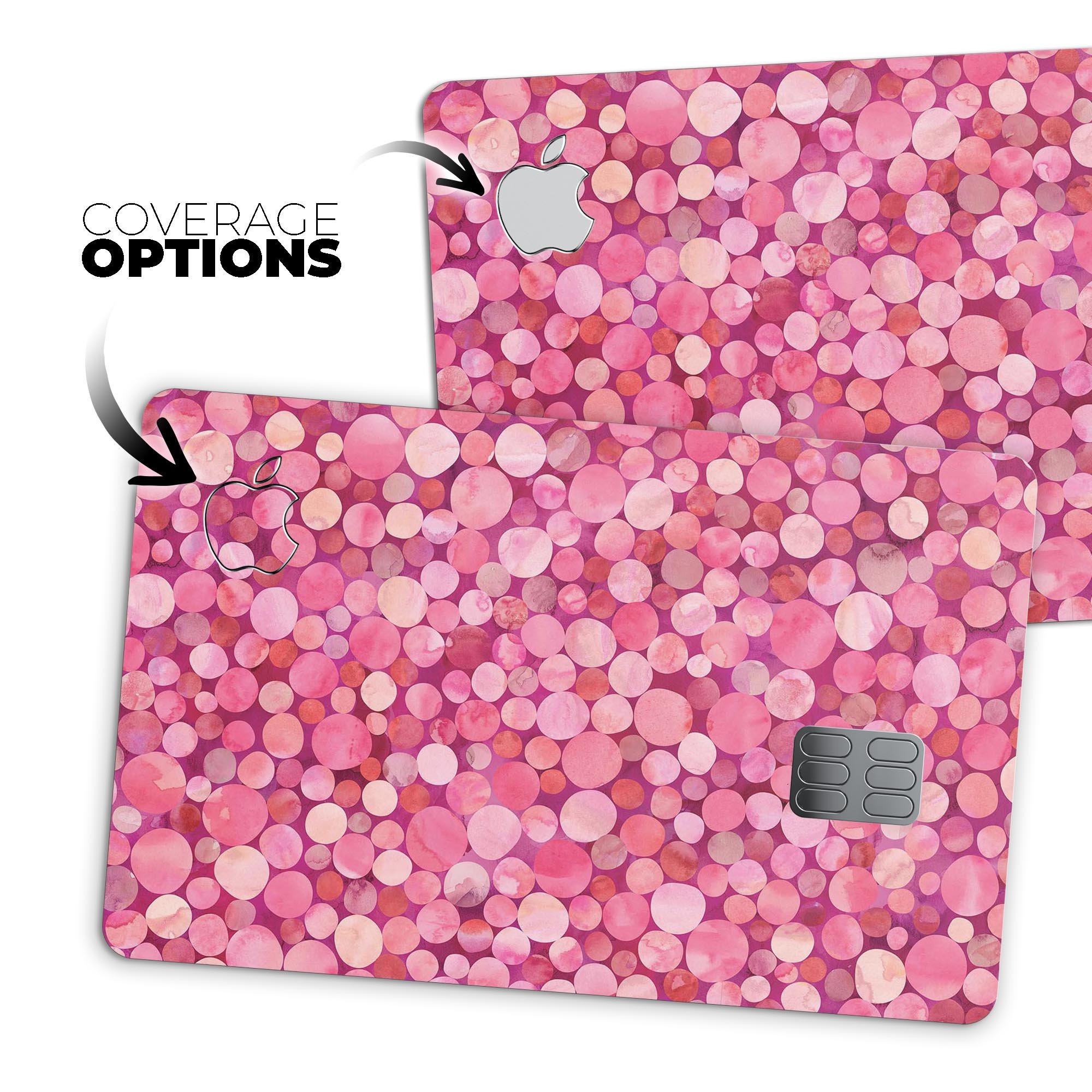 Mixed Pink Watercolor Dots decal skin for Apple Card, showcasing vibrant colors and a stylish design.