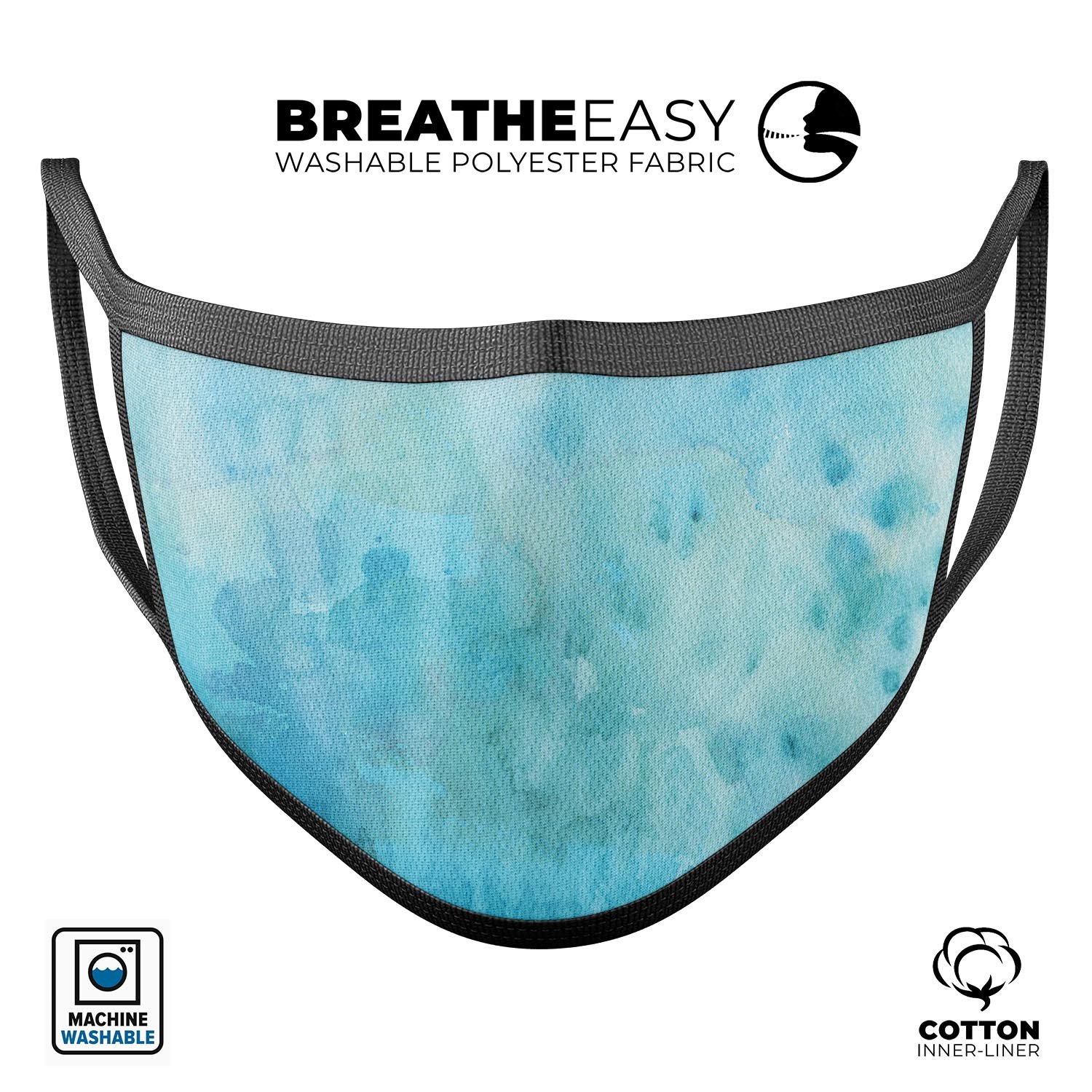 Mixed Teal 56 Absorbed Watercolor Texture face mask, showcasing vibrant colors and adjustable ear-loop bands.