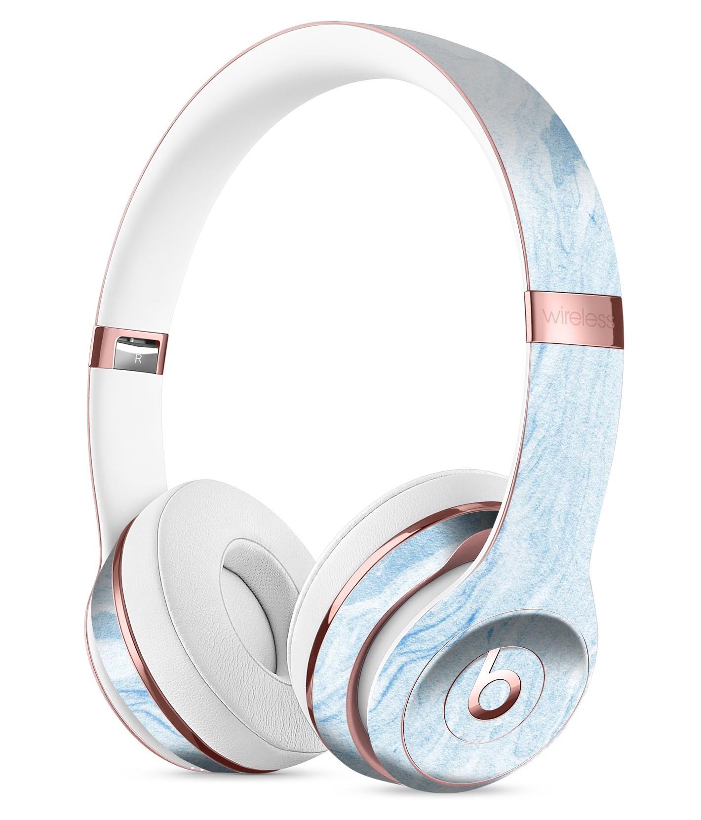 Mixtured Blue 60 Textured Marble Full-Body Skin Kit for Beats by Dre Solo 3 Wireless Headphones, showcasing a stylish marble design.