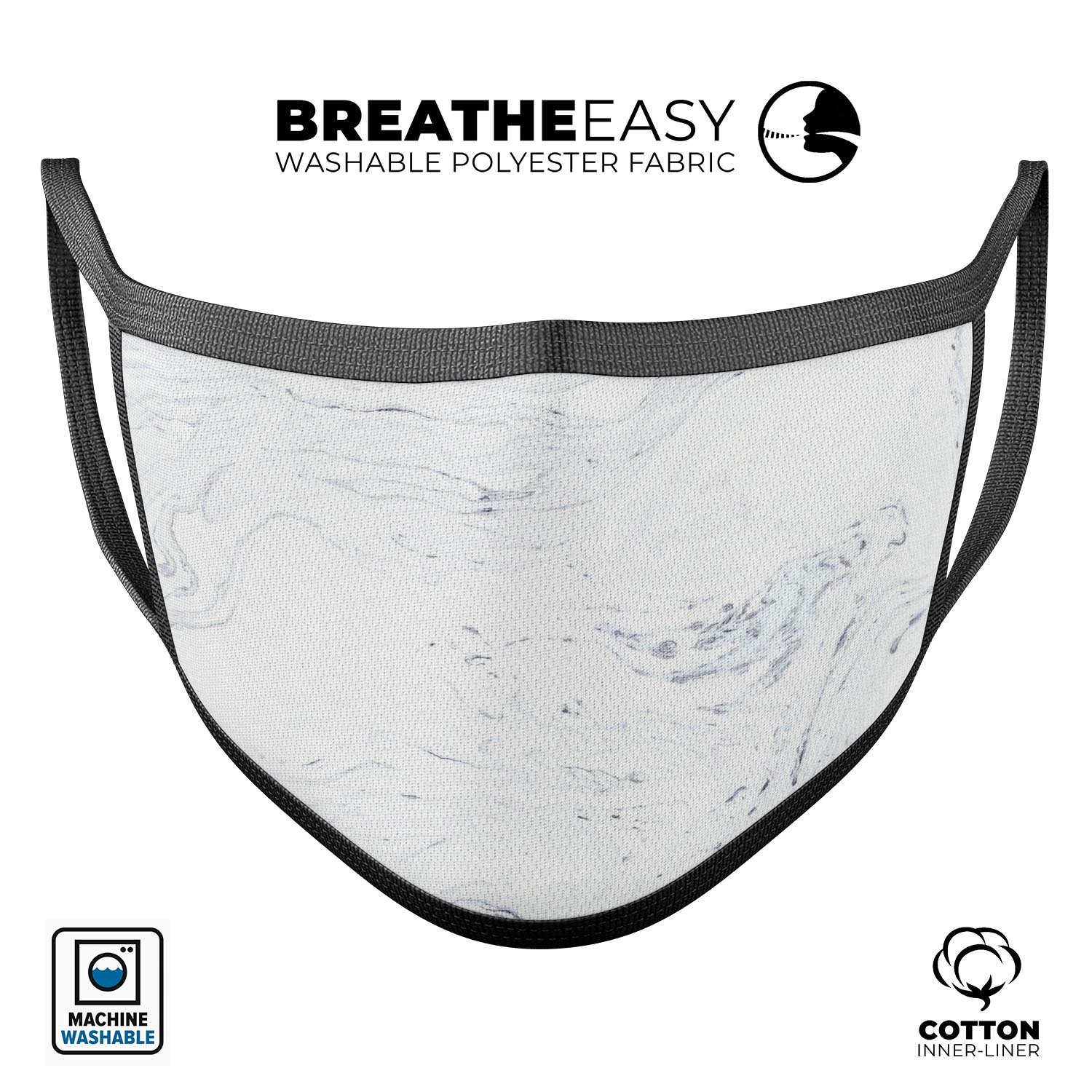 Mixtured Blue and Gray 19 Textured Marble reusable face mask, showcasing a stylish design with adjustable ear loops.