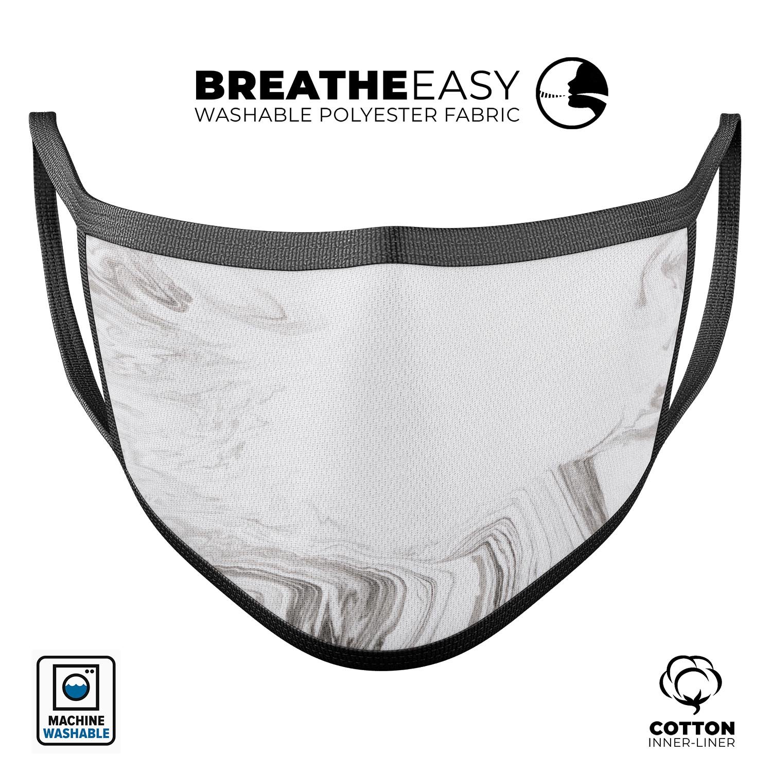 Mixtured Gray 523 Textured Marble unisex mouth cover, showcasing its stylish design and adjustable ear-loop bands.