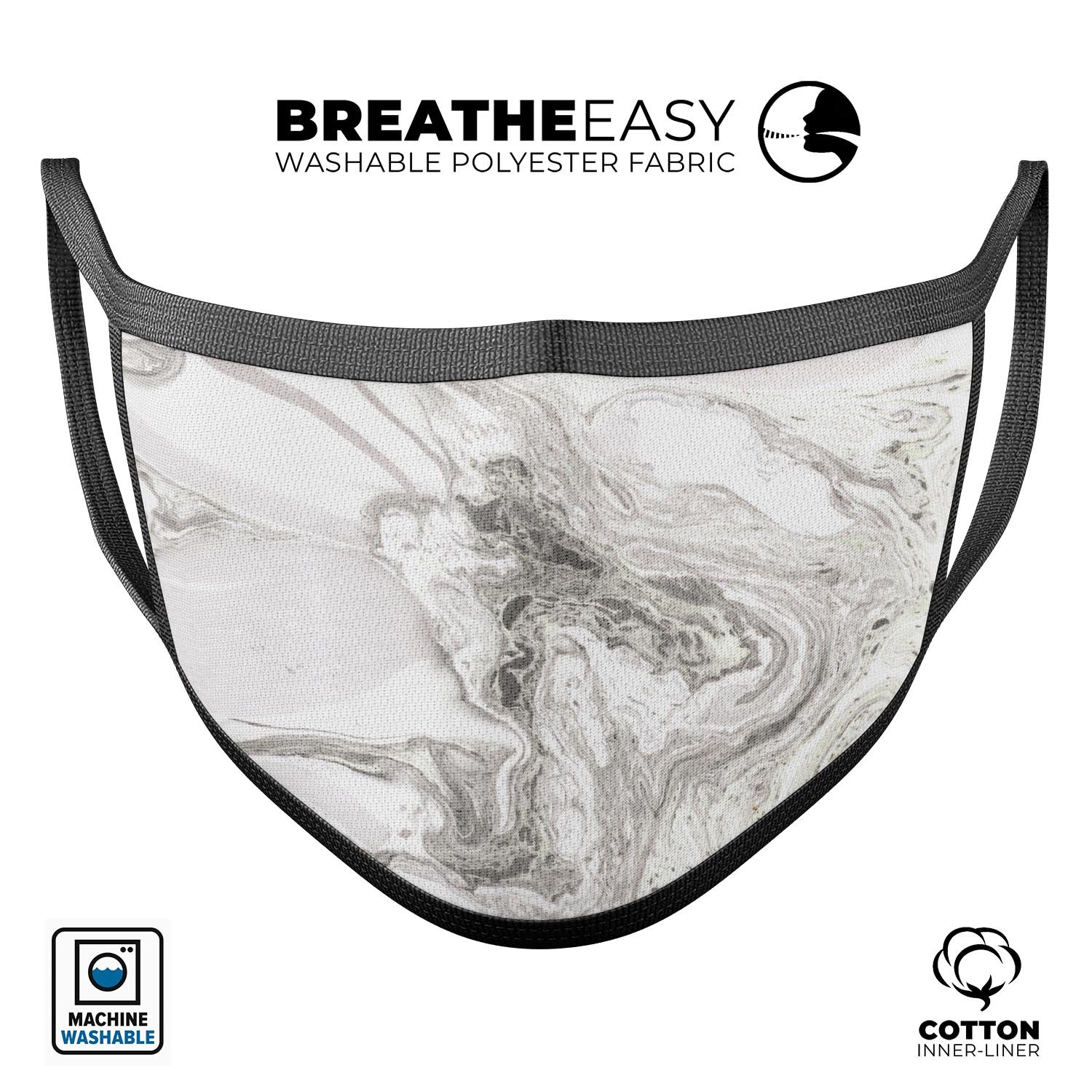 Mixtured Gray v3 Textured Marble reusable face mask, showcasing its unique design and adjustable ear loops.