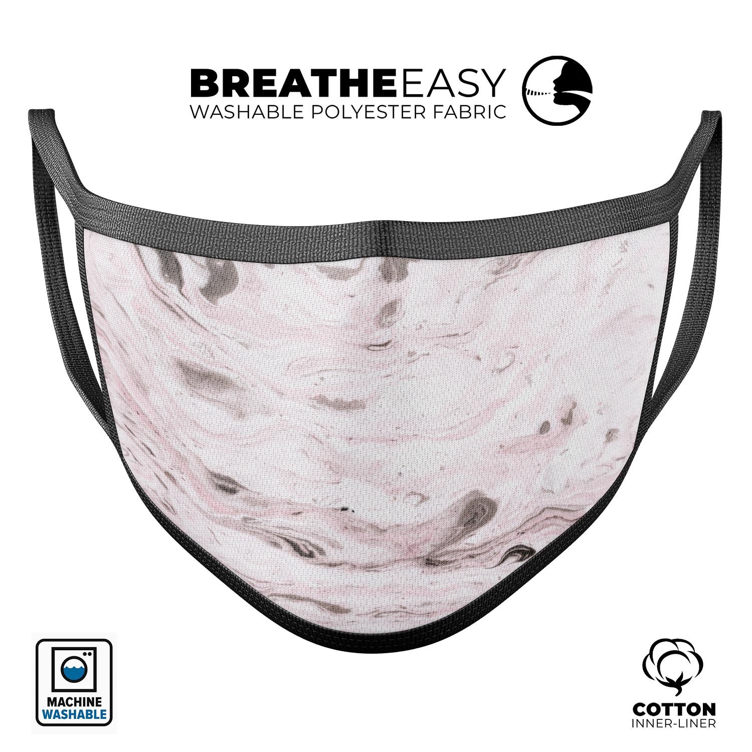 Mixtured Pink and Gray v9 Textured Marble reusable face mask, showcasing vibrant colors and adjustable ear loops.