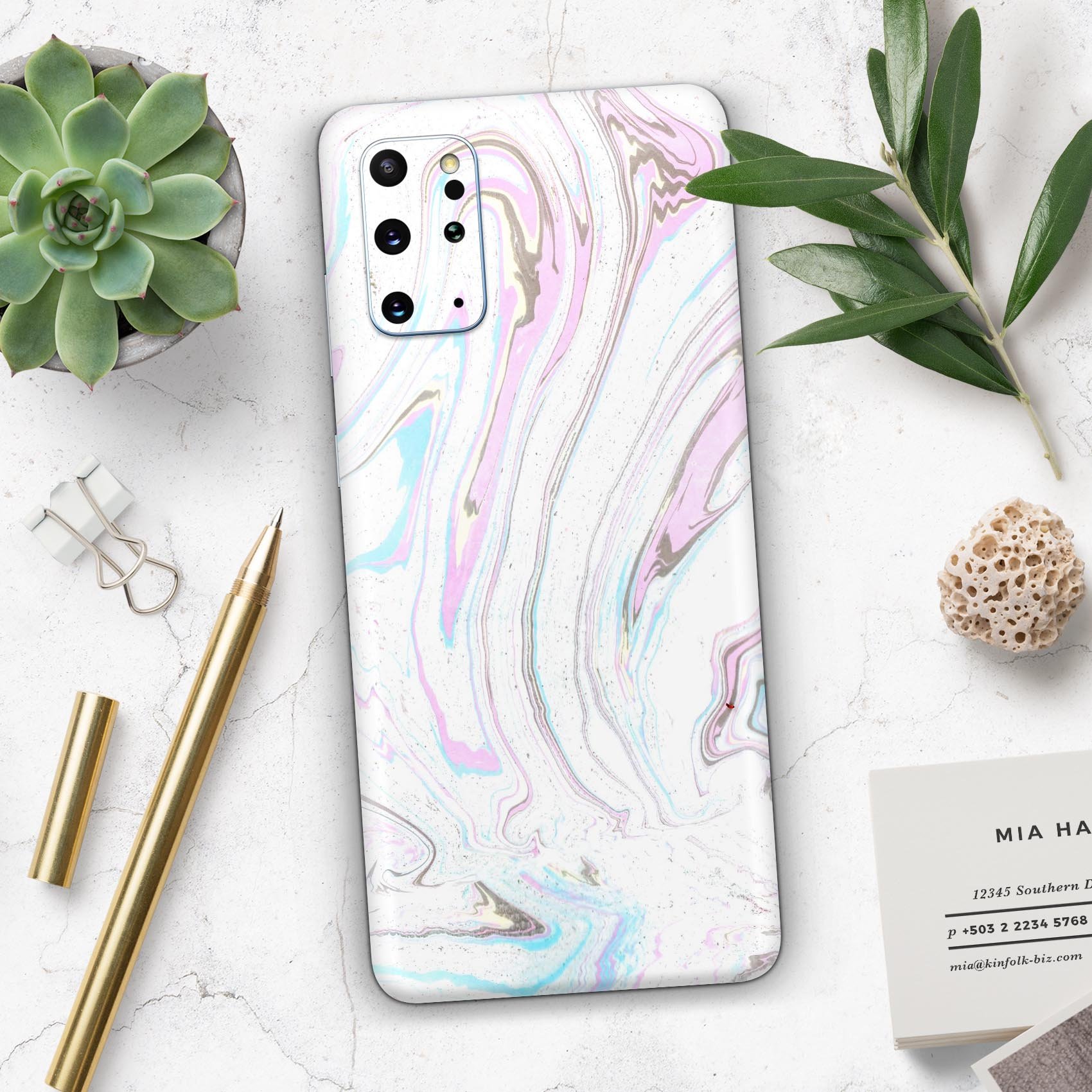 Mixtured Textured Marble v5 Skin-Kit for Samsung Galaxy S-Series, showcasing a stylish marble design on a sleek device.