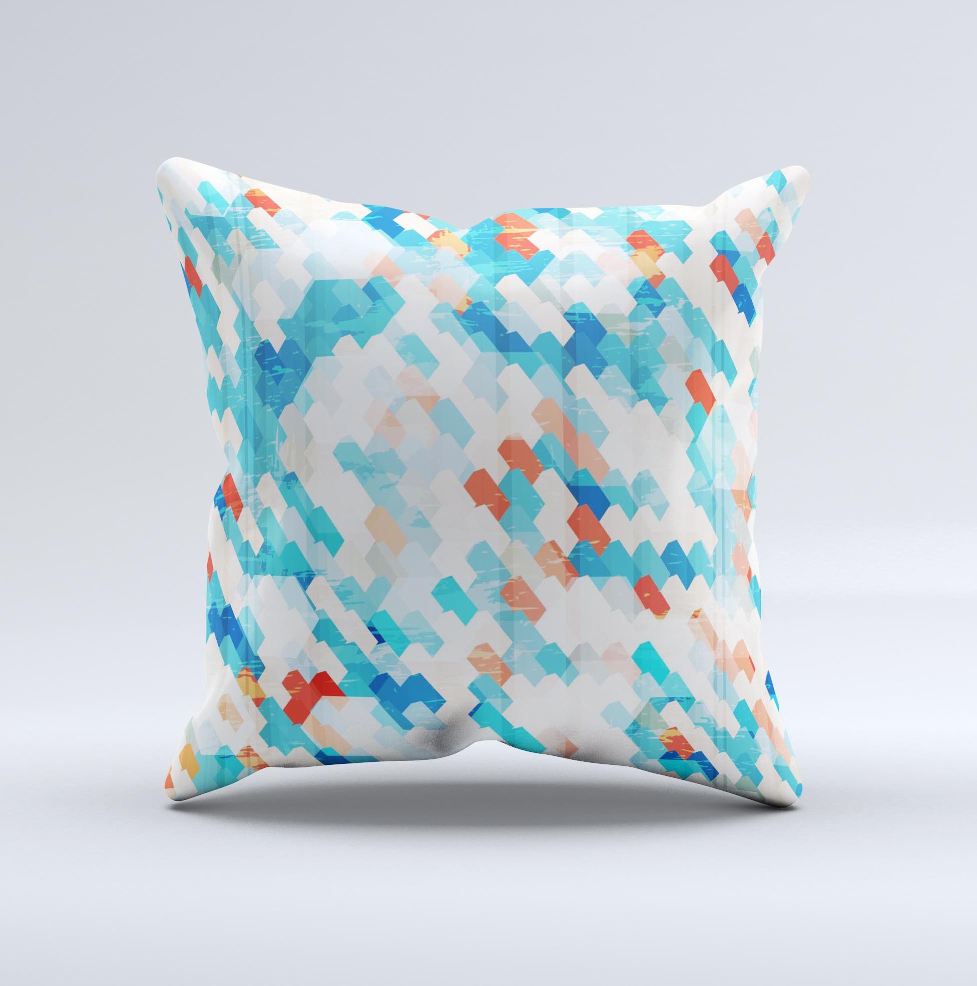 Modern Abstract Blue Tiled Ink-Fuzed Decorative Throw Pillow showcasing unique design and high-quality fabric.