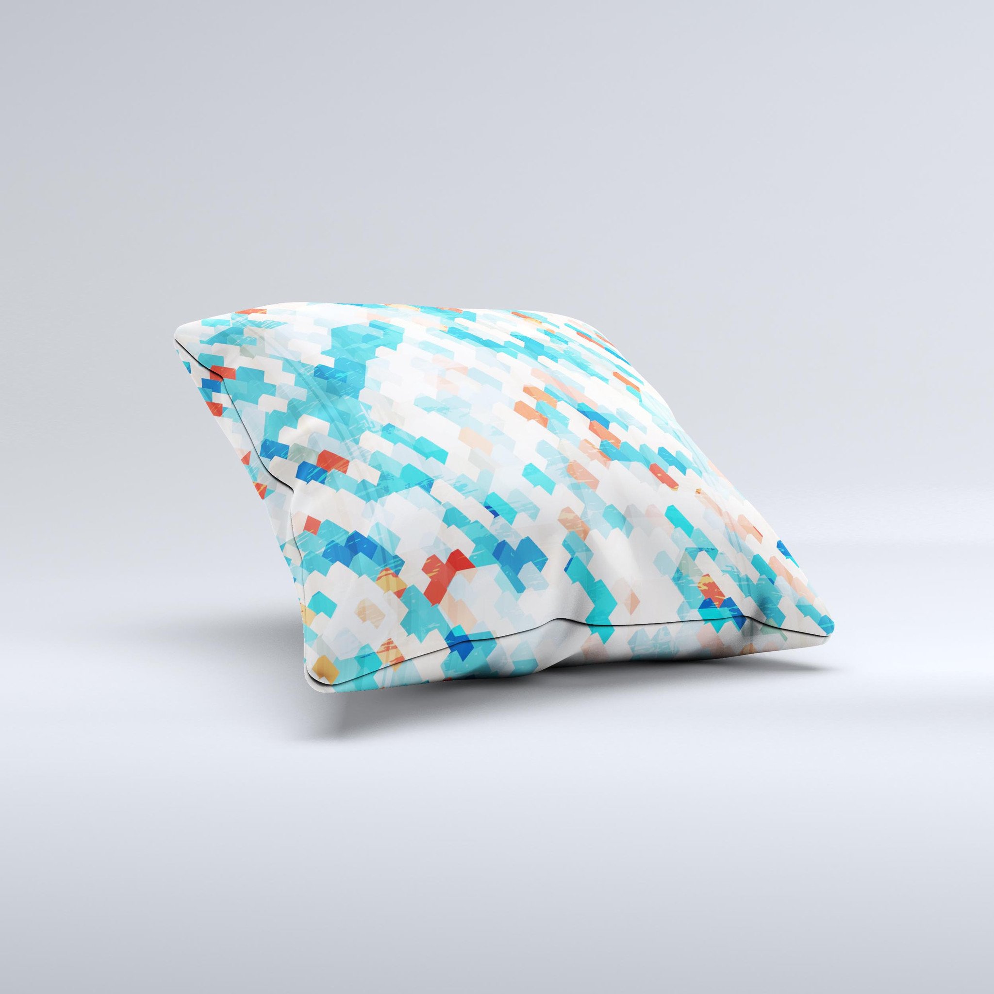 Modern Abstract Blue Tiled Ink-Fuzed Decorative Throw Pillow showcasing unique design and high-quality fabric.