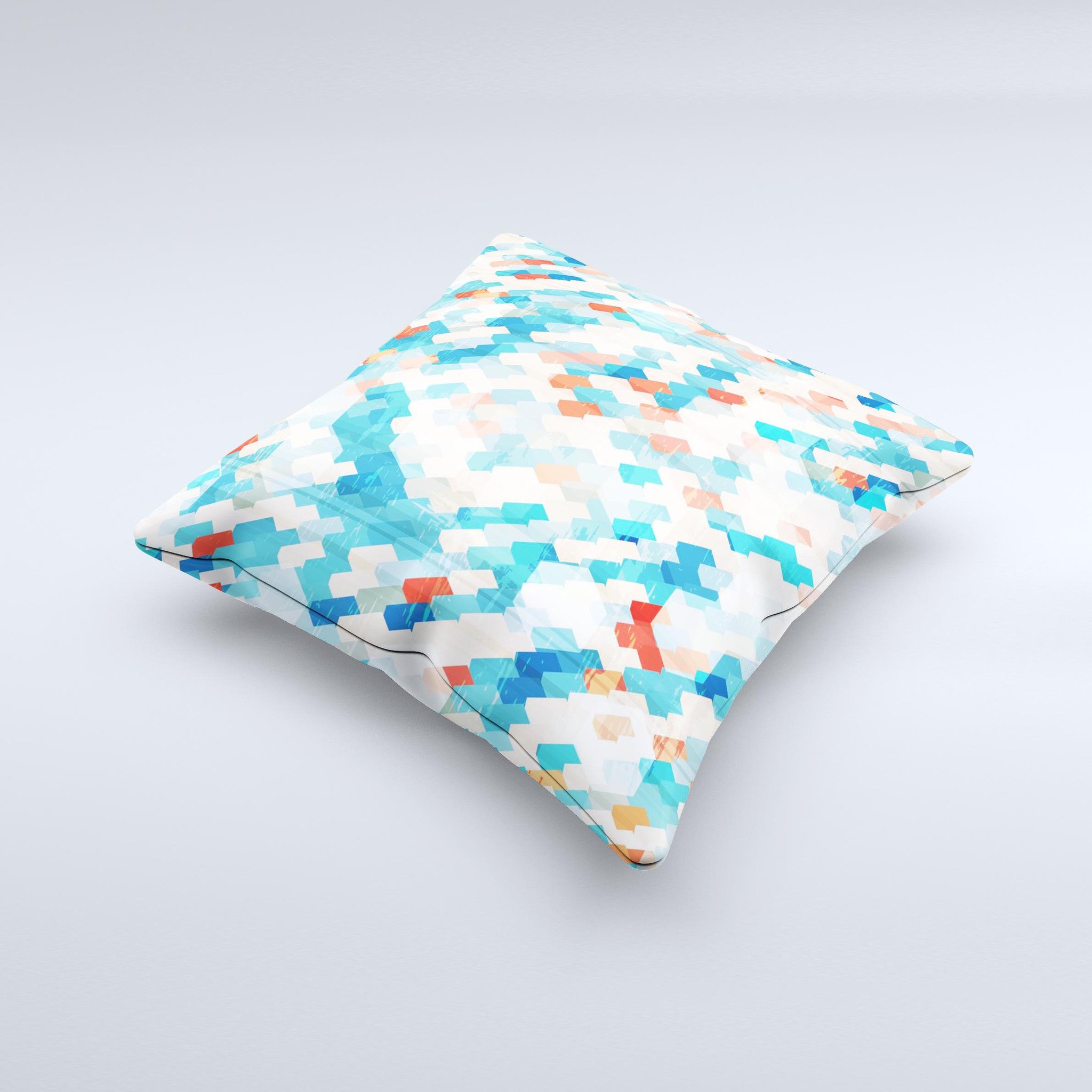 Modern Abstract Blue Tiled Ink-Fuzed Decorative Throw Pillow showcasing unique design and high-quality fabric.