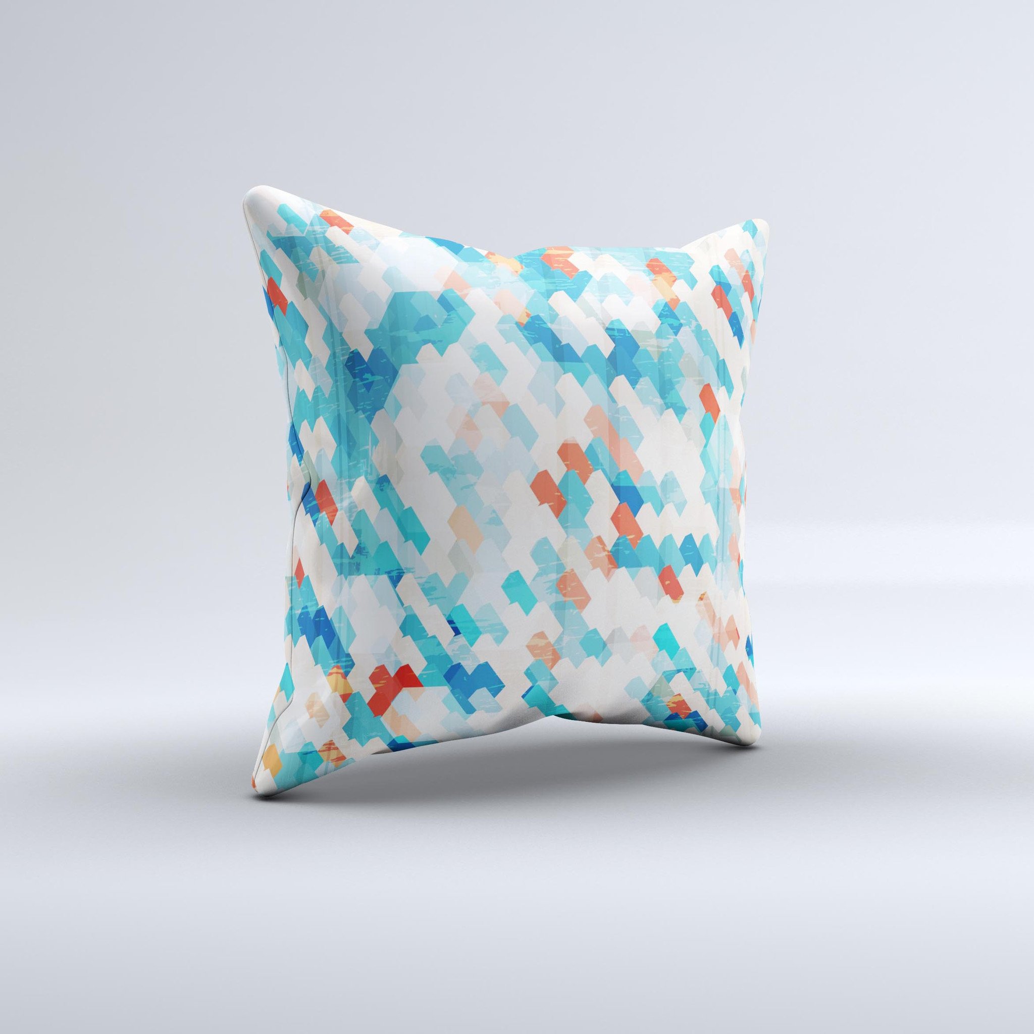 Modern Abstract Blue Tiled Ink-Fuzed Decorative Throw Pillow showcasing unique design and high-quality fabric.